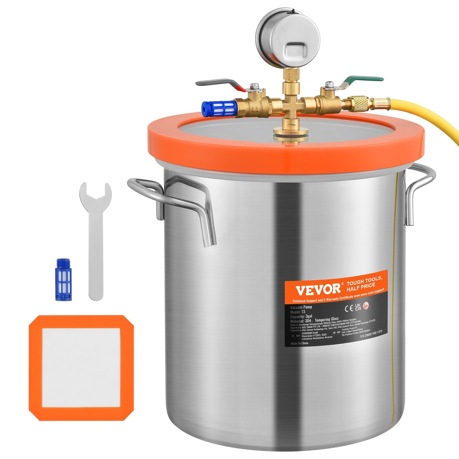 Automotive Repair & Speciality Tools: VEVOR 5 Gallon Vacuum Chamber, Upgraded Tempered Glass Lid Vacuum Degassing Chamber, 304 Stainless Steel Chamber, for Stabilizing Wood, Resin Degassing, Silicone Degassing and Plaster Degassing