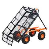 Spreaders & Wheelbarrows: VEVOR Dump Cart, Metal Garden Dump Cart with Easy to Assemble Frame, Dump Wagon with 2-in-1 Convertible Handle, Utility Wheelbarrow 399kg Capacity, 25.4cm Tires