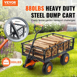Spreaders & Wheelbarrows: VEVOR Dump Cart, Metal Garden Dump Cart with Easy to Assemble Frame, Dump Wagon with 2-in-1 Convertible Handle, Utility Wheelbarrow 399kg Capacity, 25.4cm Tires