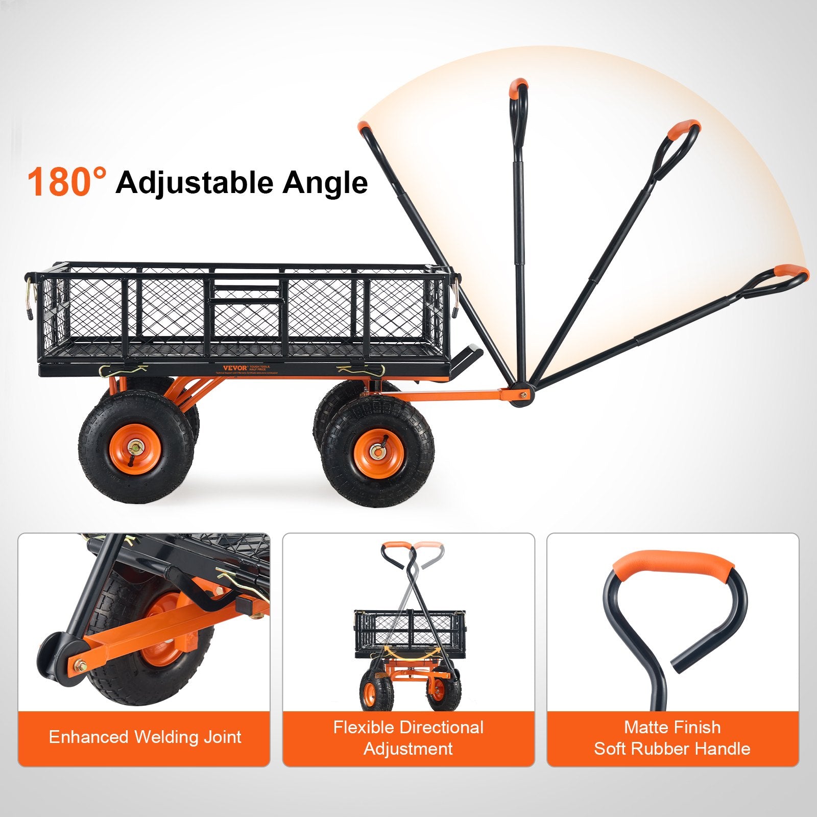 Spreaders & Wheelbarrows: VEVOR Dump Cart, Metal Garden Dump Cart with Easy to Assemble Frame, Dump Wagon with 2-in-1 Convertible Handle, Utility Wheelbarrow 399kg Capacity, 25.4cm Tires