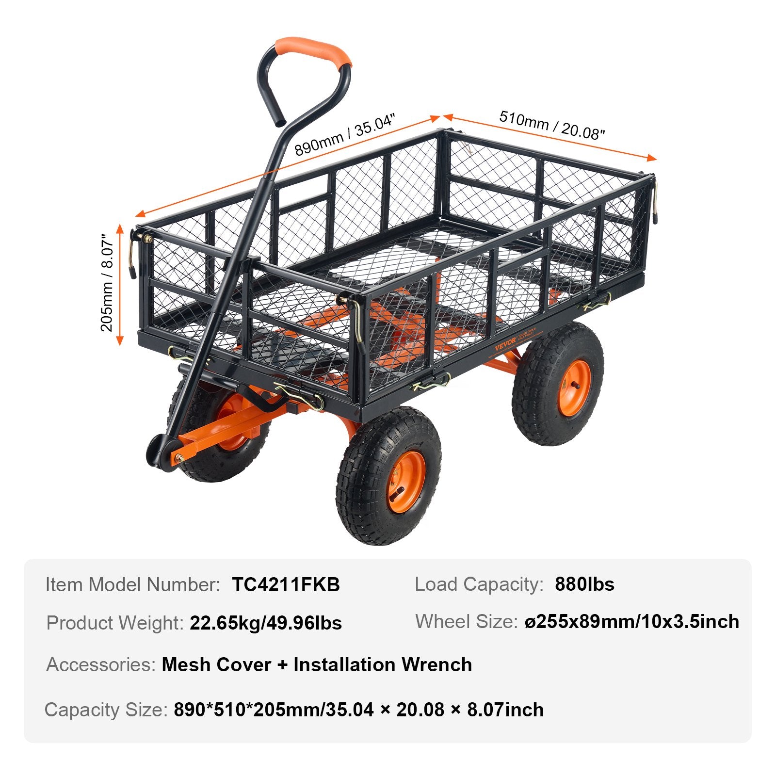 Spreaders & Wheelbarrows: VEVOR Dump Cart, Metal Garden Dump Cart with Easy to Assemble Frame, Dump Wagon with 2-in-1 Convertible Handle, Utility Wheelbarrow 399kg Capacity, 25.4cm Tires