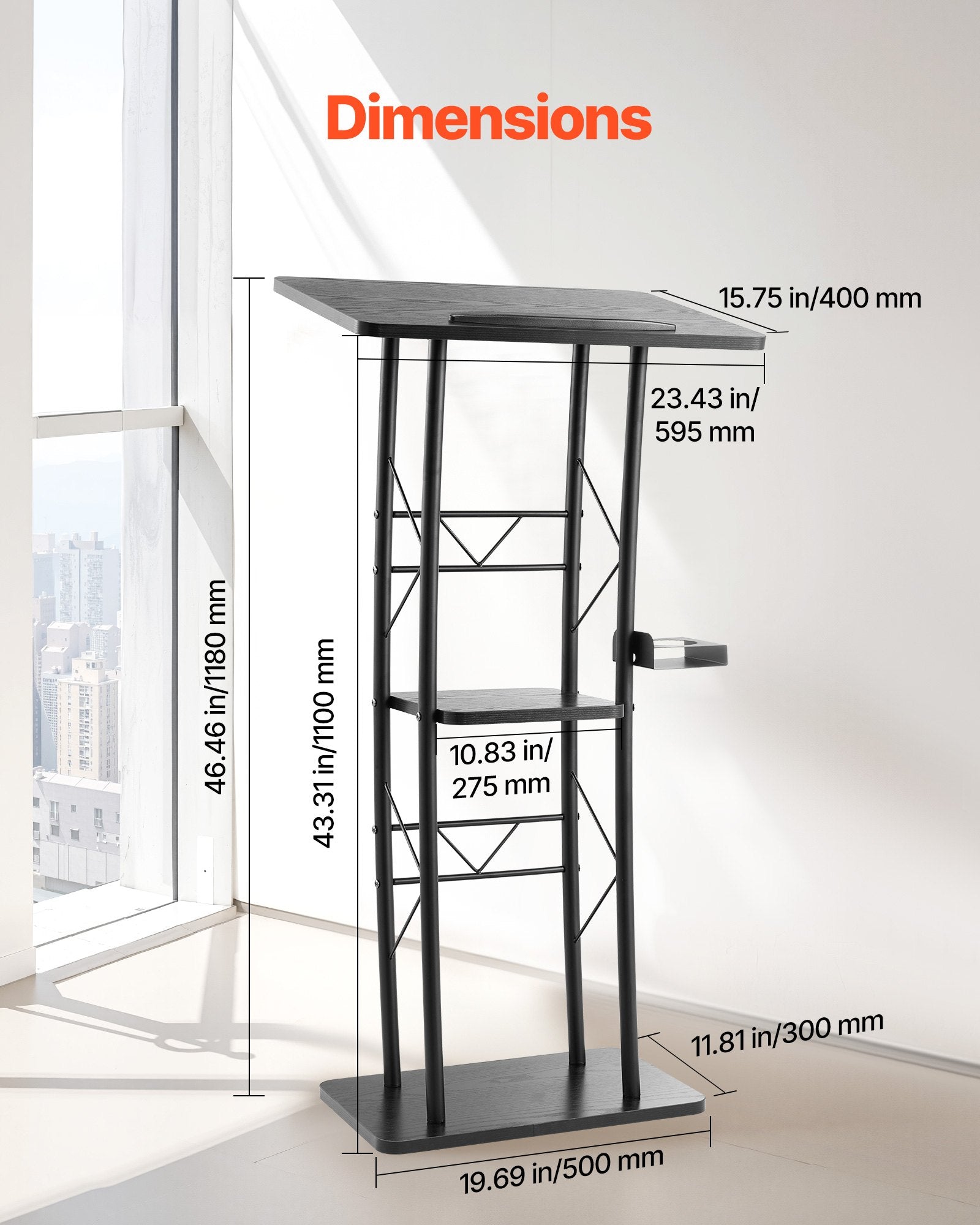 Aroma Diffusers: VEVOR Podium Stand, 1180 mm Metal Lectern, Curved Standing Podium  with Wide Reading Surface, Open Storage Compartment, Book Stopper, Cup Holder, for Classroom, Wedding, Conference, Speech, Concert