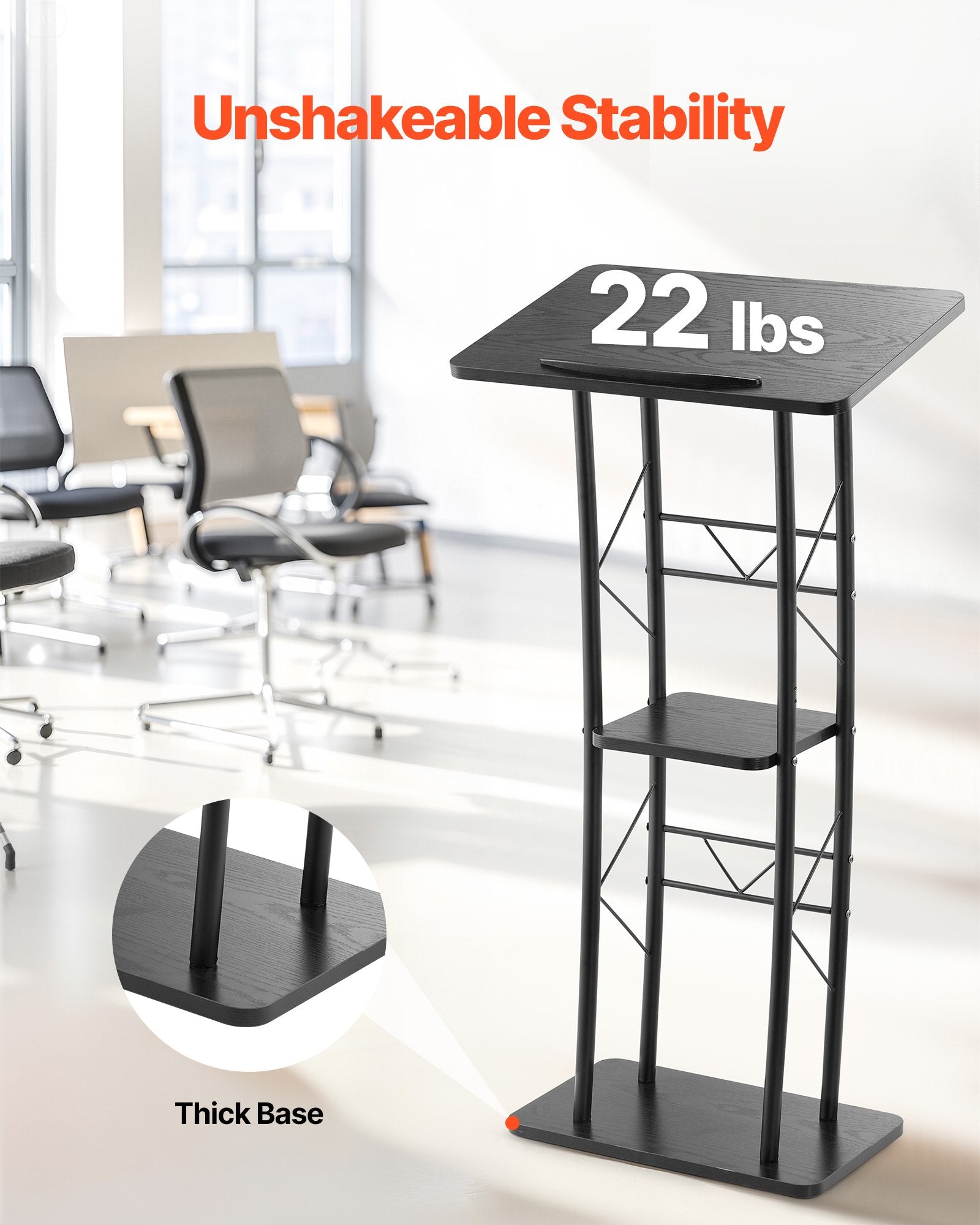 Aroma Diffusers: VEVOR Podium Stand, 1180 mm Metal Lectern, Curved Standing Podium  with Wide Reading Surface, Open Storage Compartment, Book Stopper, Cup Holder, for Classroom, Wedding, Conference, Speech, Concert