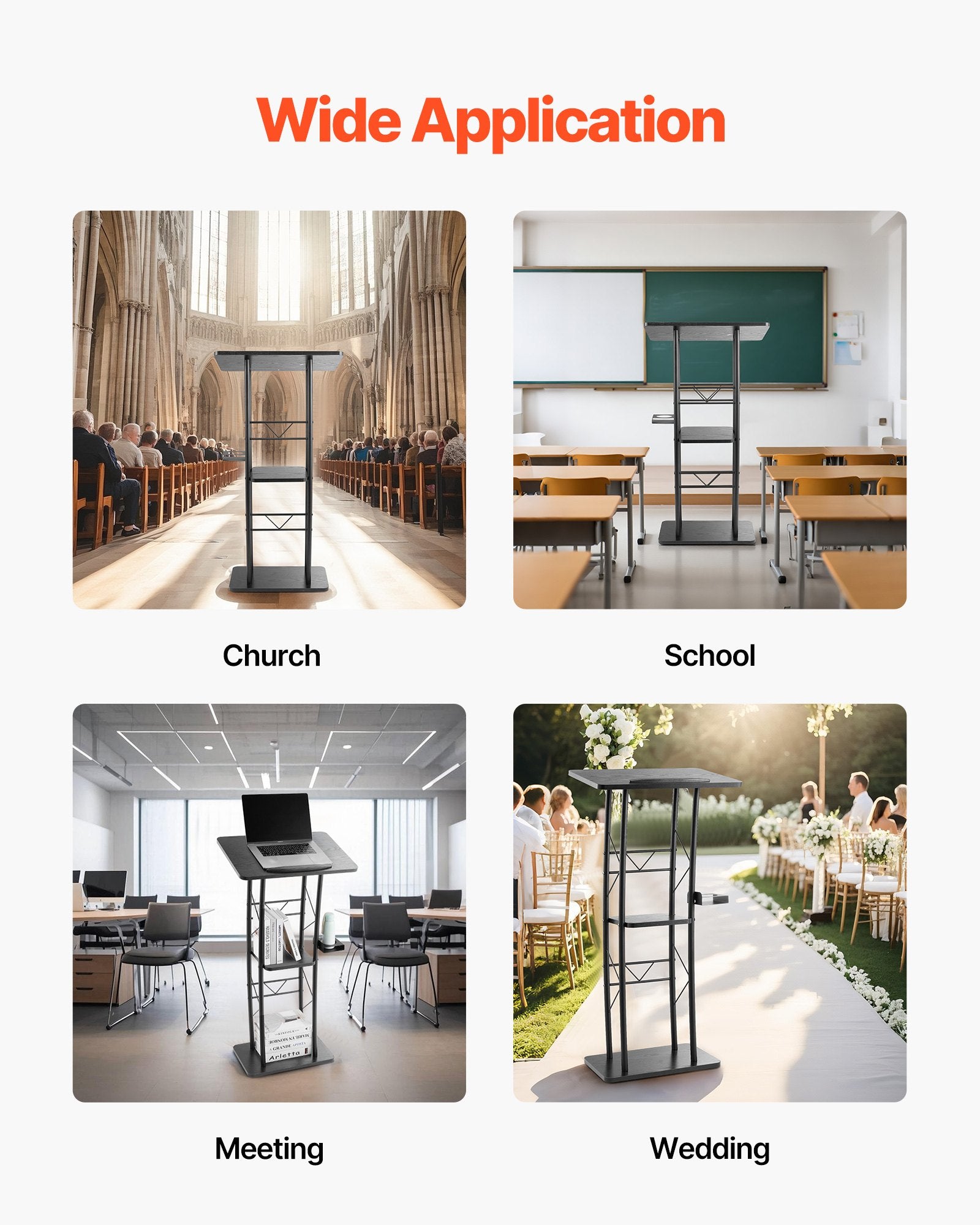 Aroma Diffusers: VEVOR Podium Stand, 1180 mm Metal Lectern, Curved Standing Podium  with Wide Reading Surface, Open Storage Compartment, Book Stopper, Cup Holder, for Classroom, Wedding, Conference, Speech, Concert
