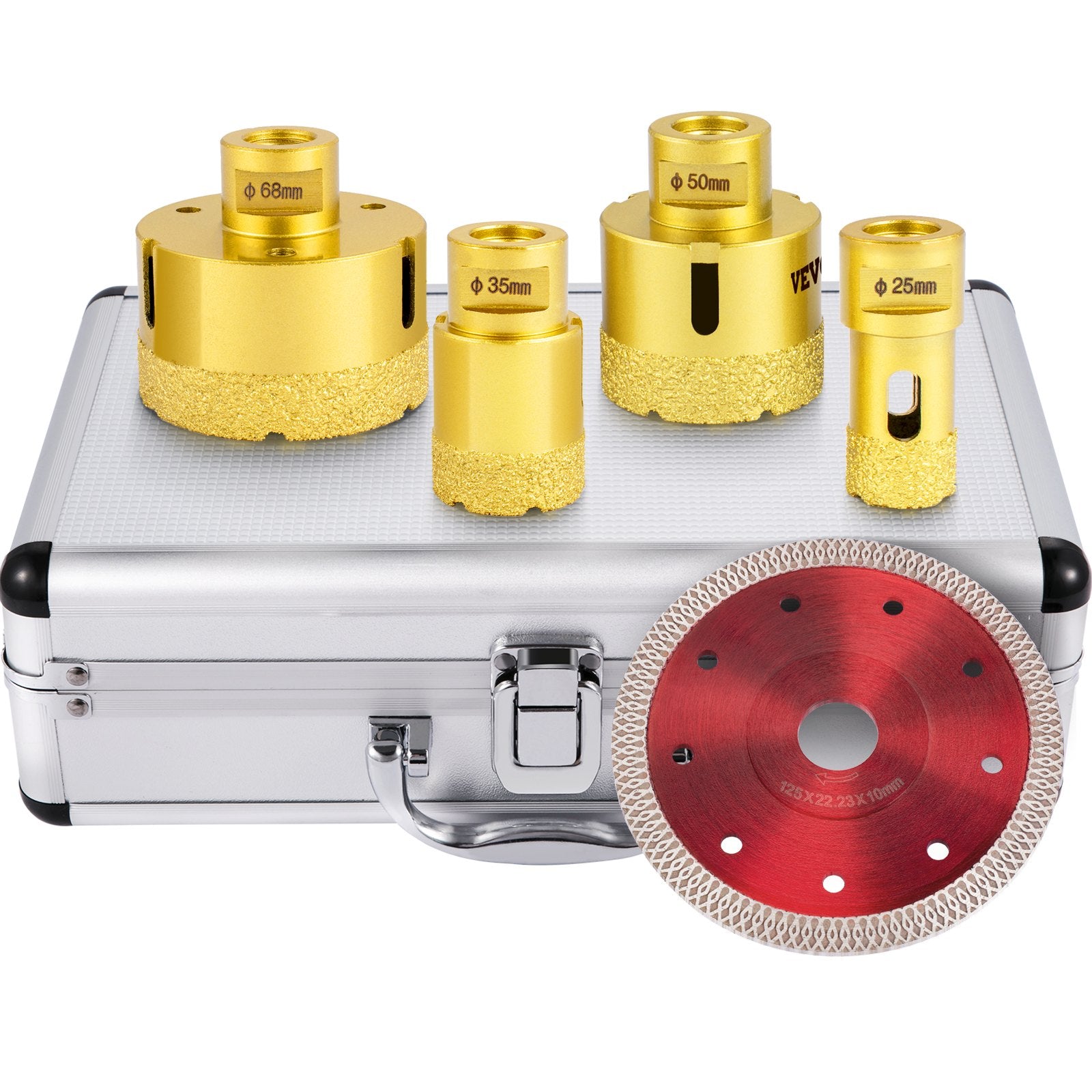 Saw Accessories: VEVOR Diamond Drill Bits 4PCS Diamond Hole Saw 25/35/50/68mm Tile Hole Saw Kit Vacuum Brazed Diamond Drill Bit 0.59in/15mm Segment Tile Hole Saw w Storage Case for Tile Ceramic Porcelain Marble Stone