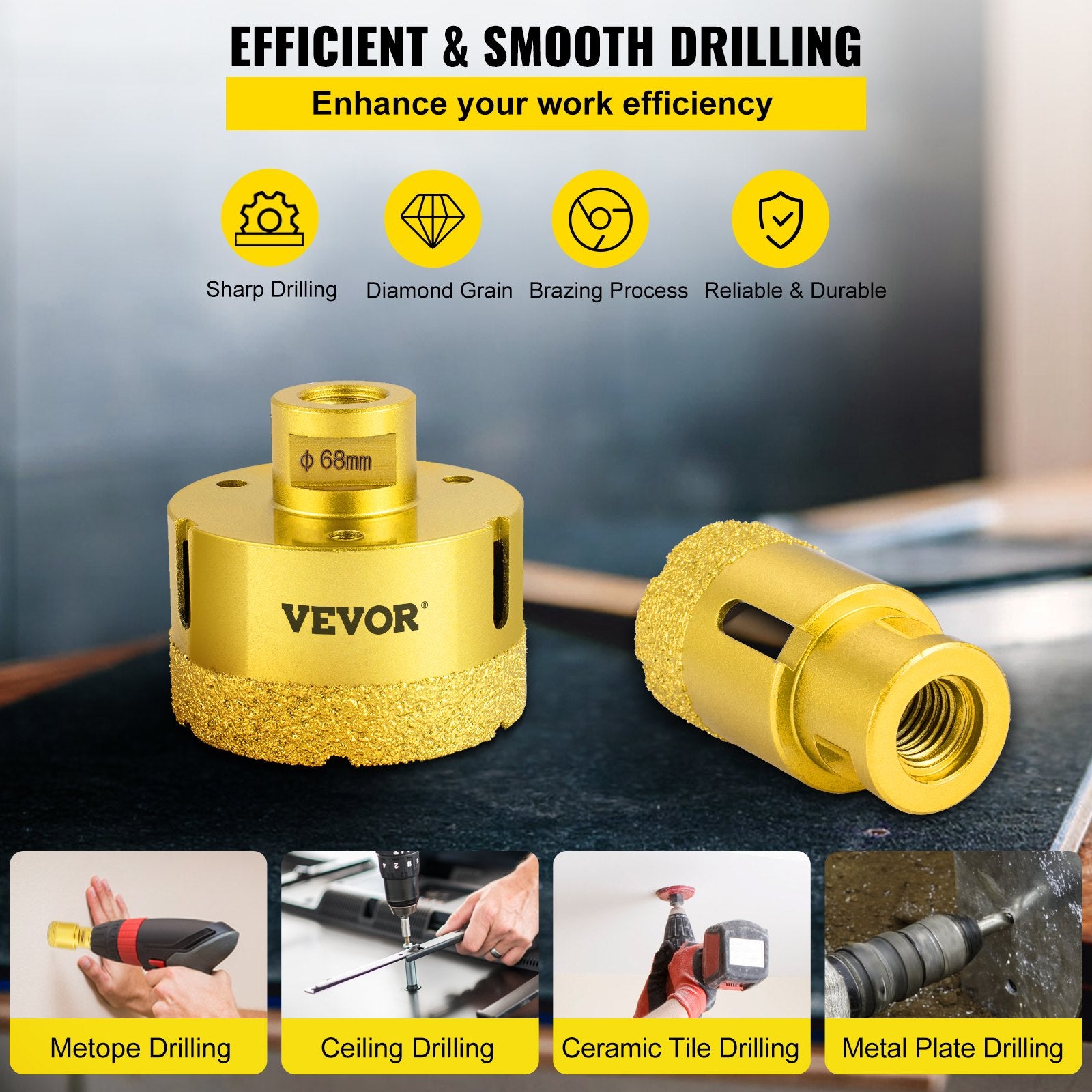 Saw Accessories: VEVOR Diamond Drill Bits 4PCS Diamond Hole Saw 25/35/50/68mm Tile Hole Saw Kit Vacuum Brazed Diamond Drill Bit 0.59in/15mm Segment Tile Hole Saw w Storage Case for Tile Ceramic Porcelain Marble Stone