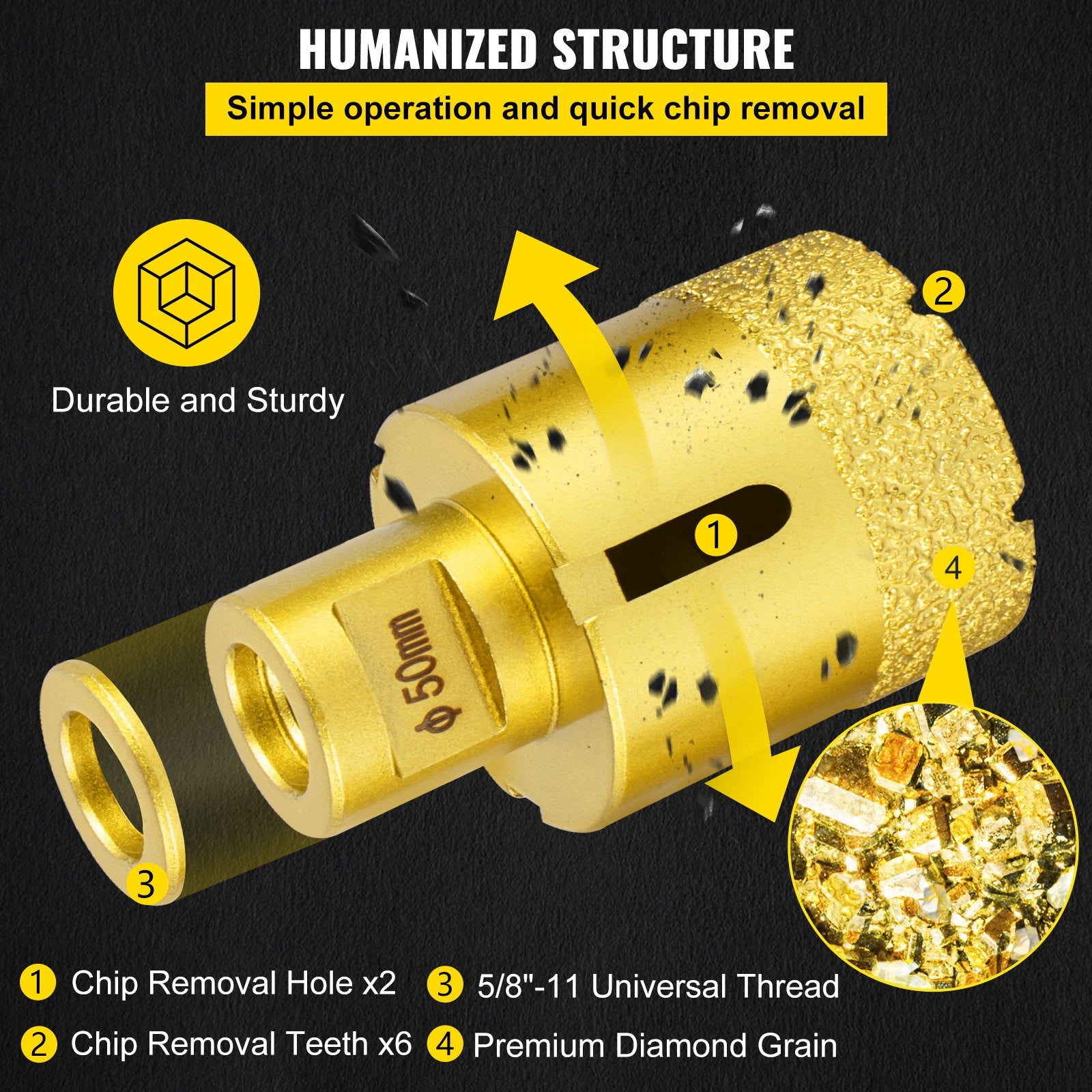 Saw Accessories: VEVOR Diamond Drill Bits 4PCS Diamond Hole Saw 25/35/50/68mm Tile Hole Saw Kit Vacuum Brazed Diamond Drill Bit 0.59in/15mm Segment Tile Hole Saw w Storage Case for Tile Ceramic Porcelain Marble Stone