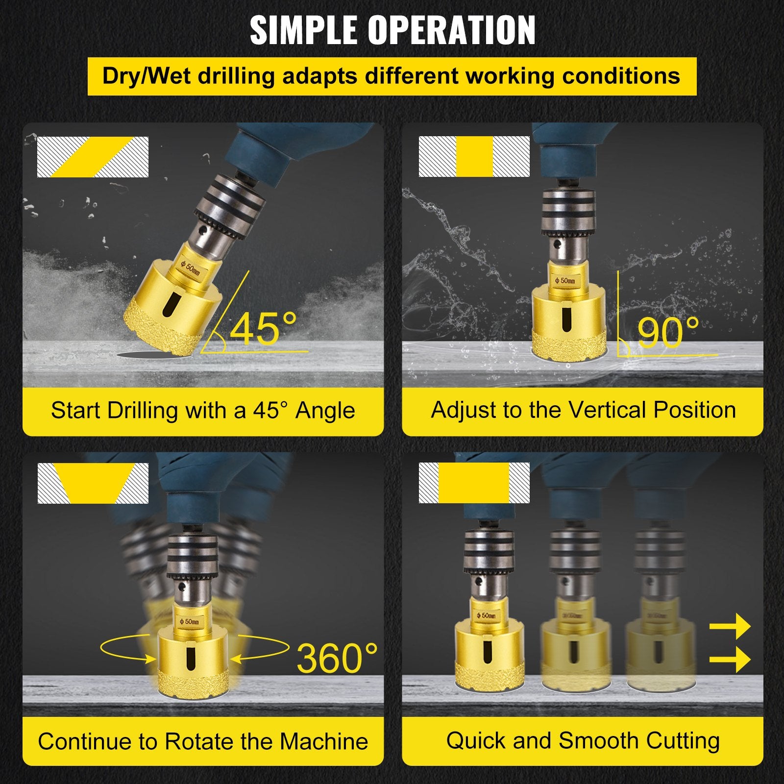 Saw Accessories: VEVOR Diamond Drill Bits 4PCS Diamond Hole Saw 25/35/50/68mm Tile Hole Saw Kit Vacuum Brazed Diamond Drill Bit 0.59in/15mm Segment Tile Hole Saw w Storage Case for Tile Ceramic Porcelain Marble Stone