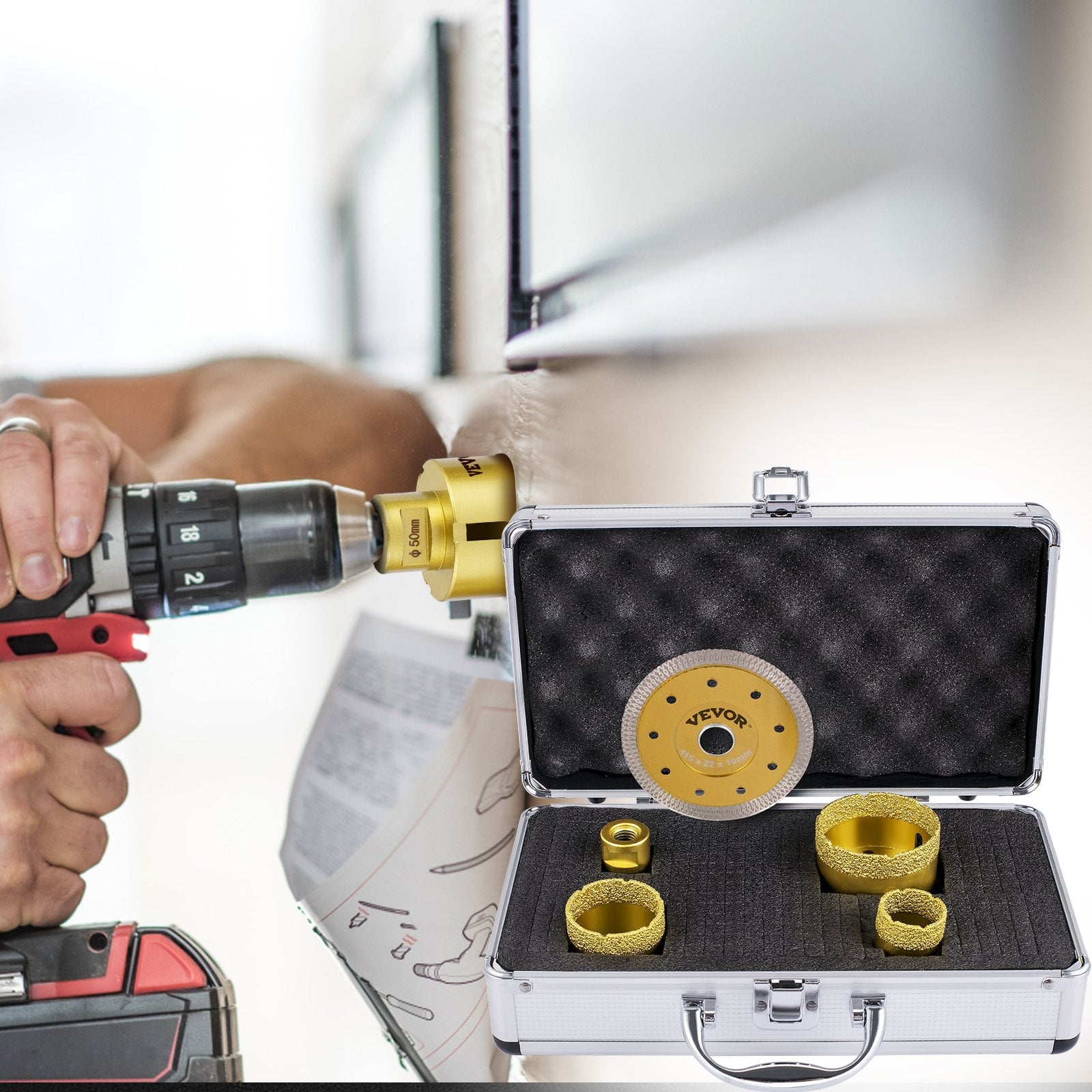 Saw Accessories: VEVOR Diamond Drill Bits 4PCS Diamond Hole Saw 25/35/50/68mm Tile Hole Saw Kit Vacuum Brazed Diamond Drill Bit 0.59in/15mm Segment Tile Hole Saw w Storage Case for Tile Ceramic Porcelain Marble Stone