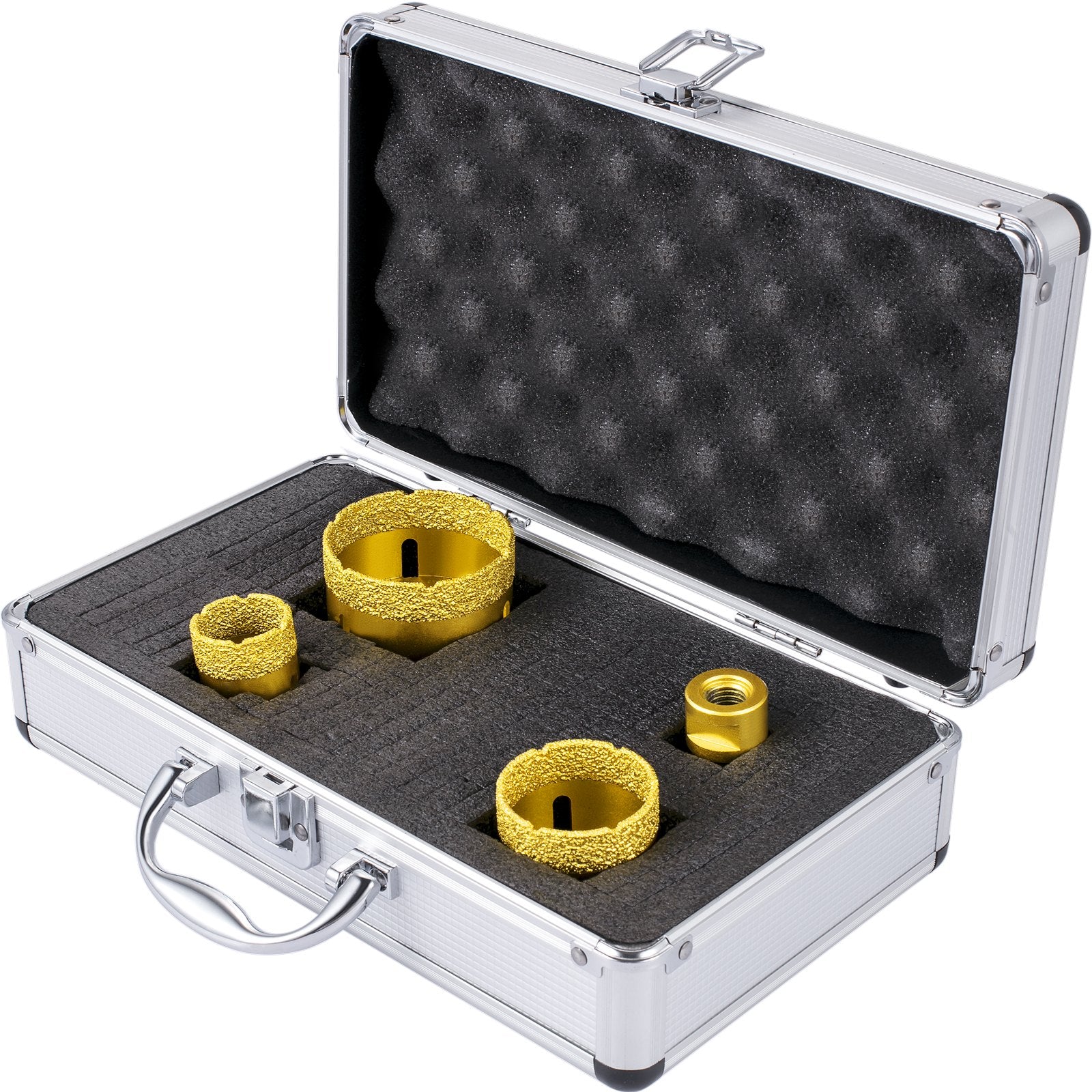 Saw Accessories: VEVOR Diamond Drill Bits 4PCS Diamond Hole Saw 25/35/50/68mm Tile Hole Saw Kit Vacuum Brazed Diamond Drill Bit 0.59in/15mm Segment Tile Hole Saw w Storage Case for Tile Ceramic Porcelain Marble Stone