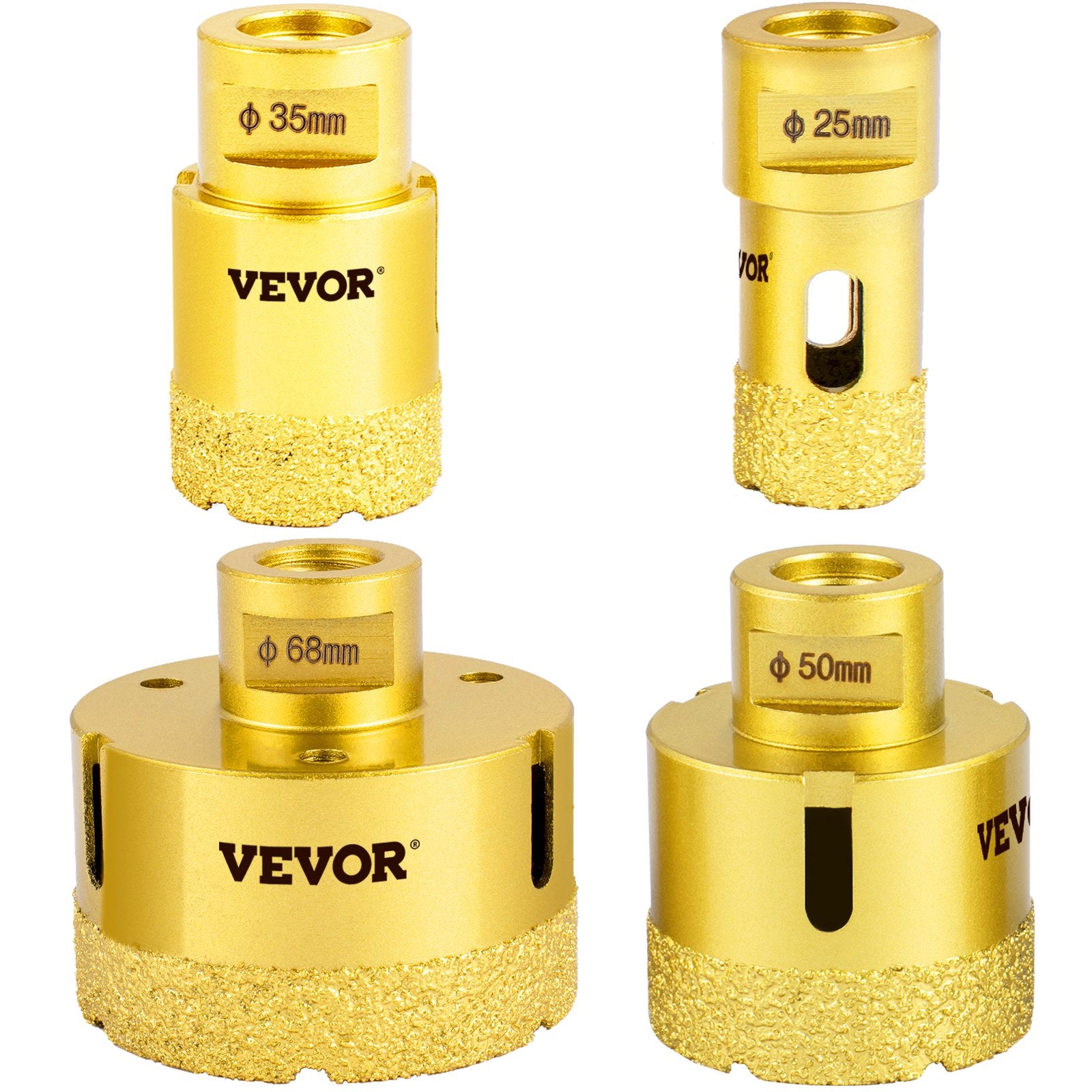 Saw Accessories: VEVOR Diamond Drill Bits 4PCS Diamond Hole Saw 25/35/50/68mm Tile Hole Saw Kit Vacuum Brazed Diamond Drill Bit 0.59in/15mm Segment Tile Hole Saw w Storage Case for Tile Ceramic Porcelain Marble Stone