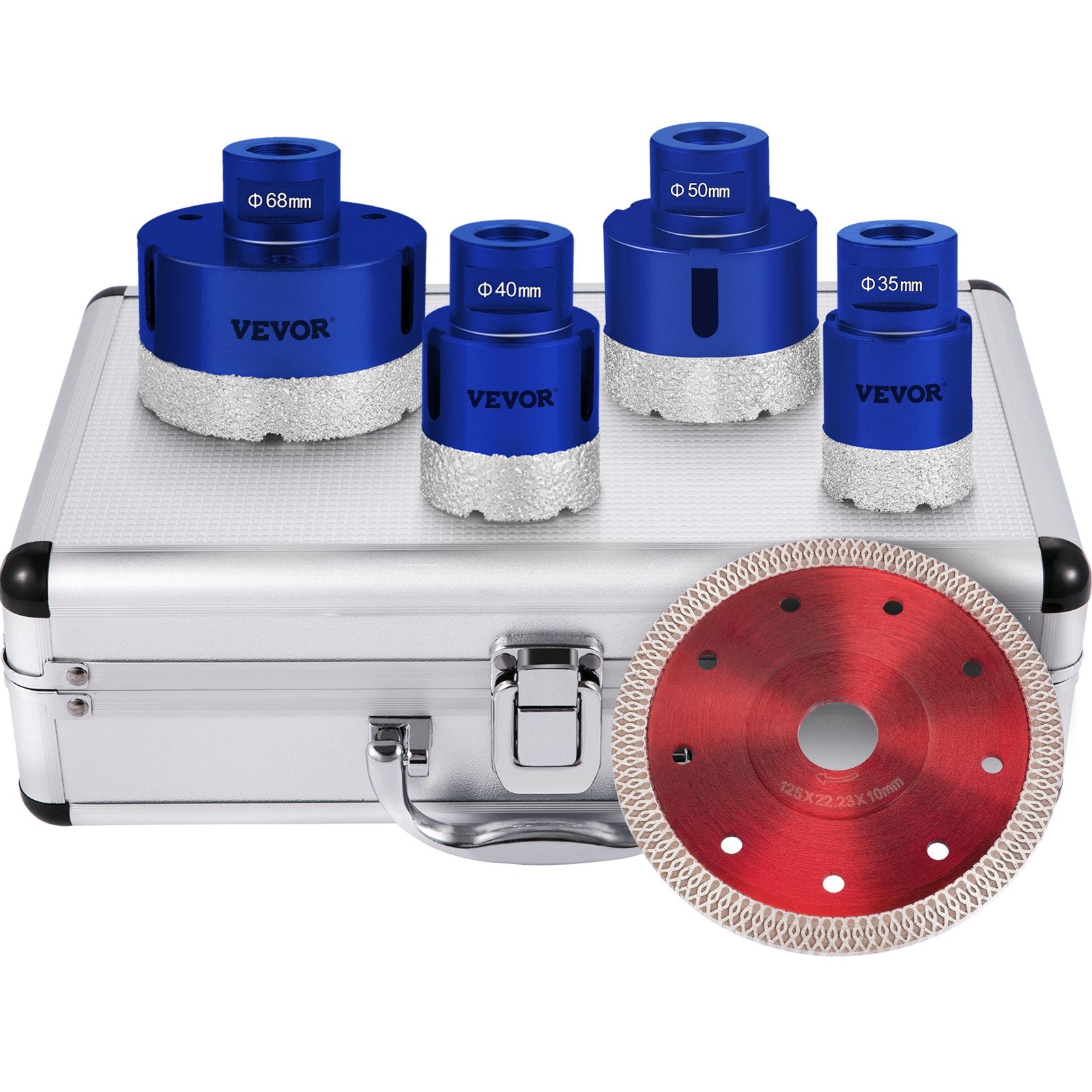 Saw Accessories: VEVOR Diamond Drill Bits 4PCS Diamond Hole Saw 35/40/50/68mm Tile Hole Saw Kit Vacuum Brazed Diamond Drill Bit 0.59in/15mm Segment Tile Hole Saw w Storage Case for Tile Ceramic Porcelain Marble Stone
