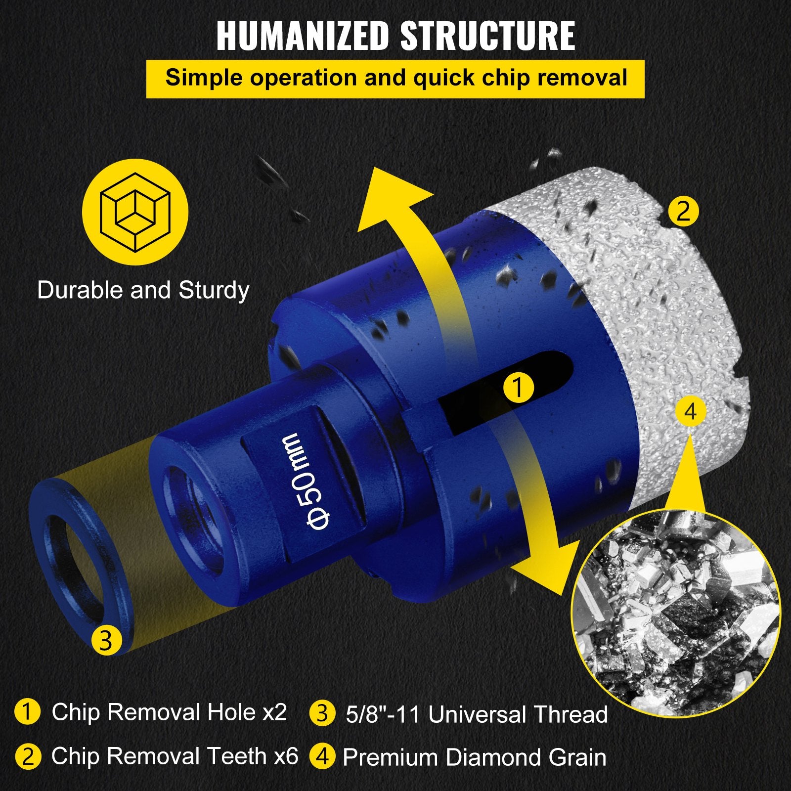 Saw Accessories: VEVOR Diamond Drill Bits 4PCS Diamond Hole Saw 35/40/50/68mm Tile Hole Saw Kit Vacuum Brazed Diamond Drill Bit 0.59in/15mm Segment Tile Hole Saw w Storage Case for Tile Ceramic Porcelain Marble Stone