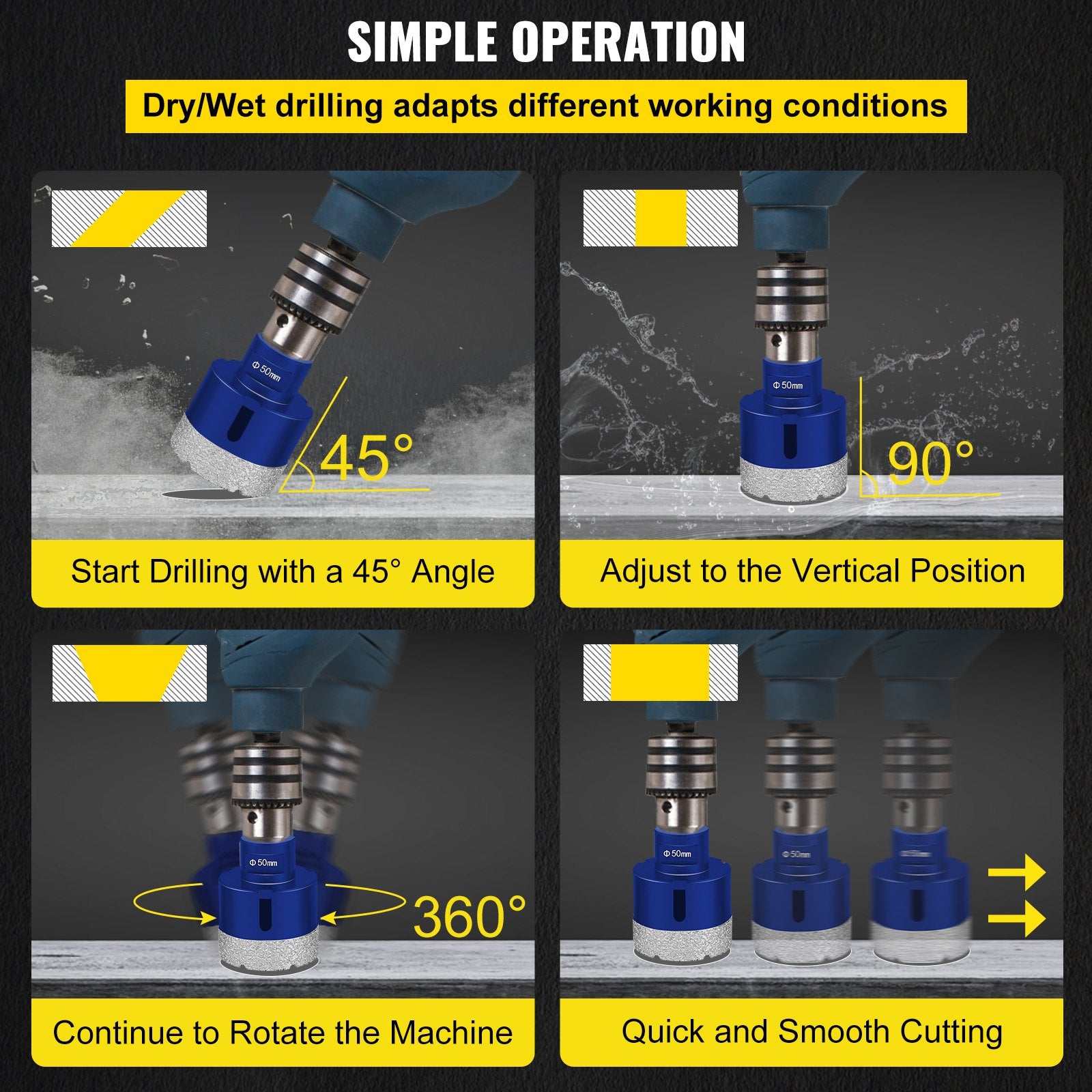 Saw Accessories: VEVOR Diamond Drill Bits 4PCS Diamond Hole Saw 35/40/50/68mm Tile Hole Saw Kit Vacuum Brazed Diamond Drill Bit 0.59in/15mm Segment Tile Hole Saw w Storage Case for Tile Ceramic Porcelain Marble Stone
