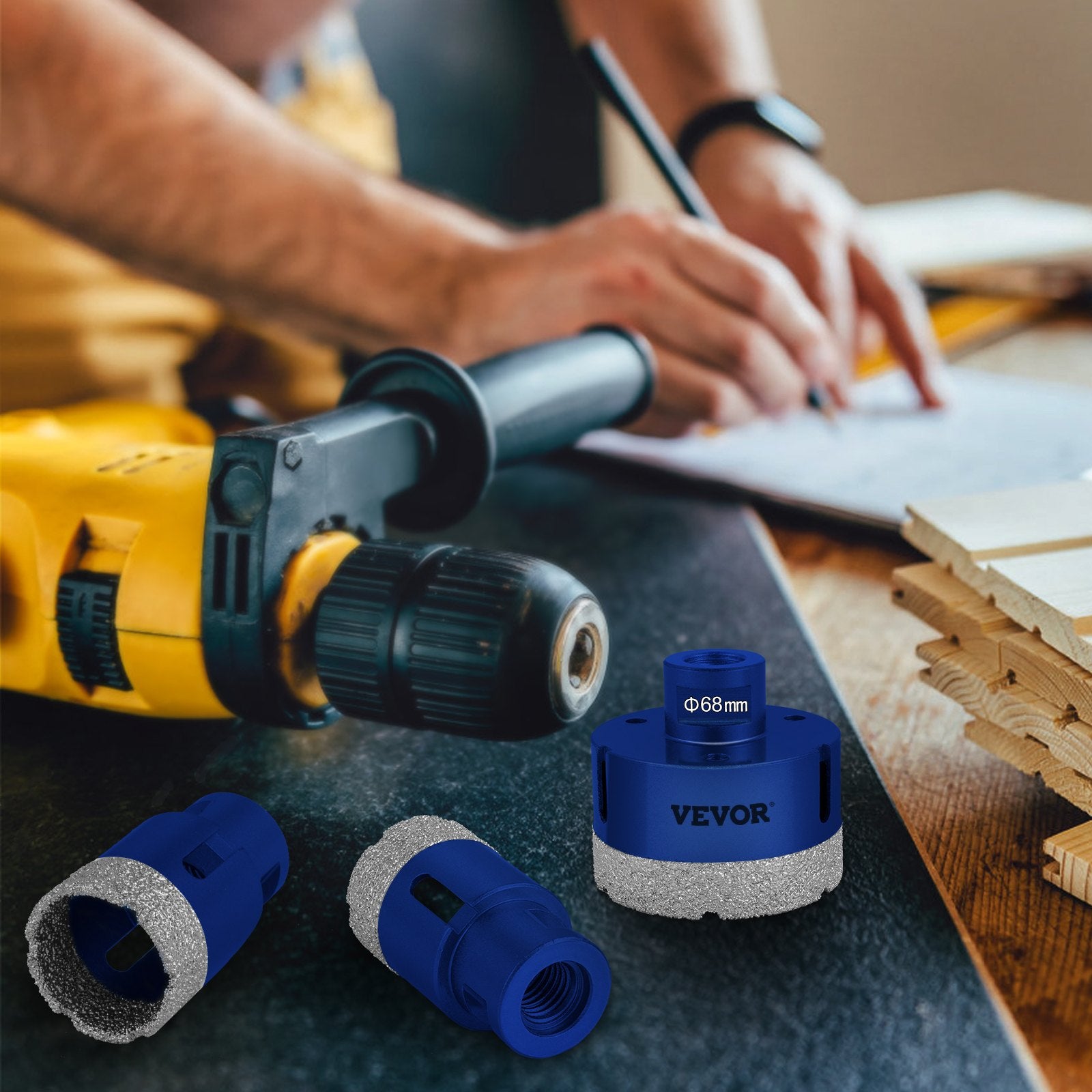 Saw Accessories: VEVOR Diamond Drill Bits 4PCS Diamond Hole Saw 35/40/50/68mm Tile Hole Saw Kit Vacuum Brazed Diamond Drill Bit 0.59in/15mm Segment Tile Hole Saw w Storage Case for Tile Ceramic Porcelain Marble Stone