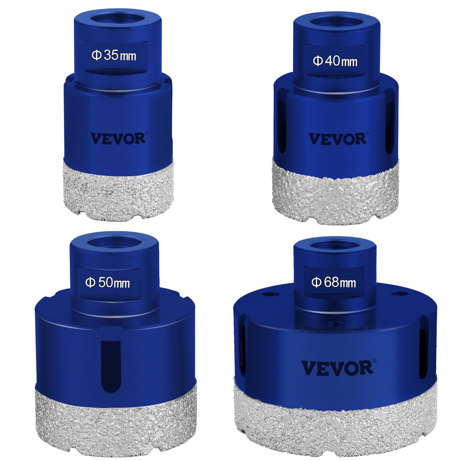 Saw Accessories: VEVOR Diamond Drill Bits 4PCS Diamond Hole Saw 35/40/50/68mm Tile Hole Saw Kit Vacuum Brazed Diamond Drill Bit 0.59in/15mm Segment Tile Hole Saw w Storage Case for Tile Ceramic Porcelain Marble Stone