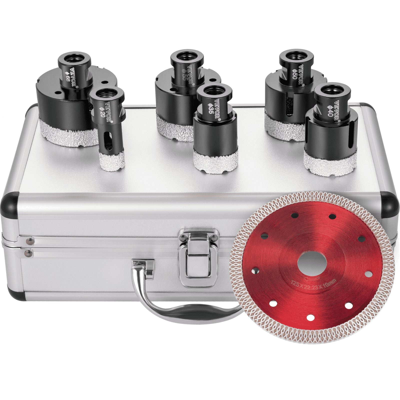 Saw Accessories: VEVOR Diamond Drill Bits 6PCS Diamond Hole Saw 20/35/40/50/55/68mm Tile Hole Saw Kit Vacuum Brazed Diamond Drill Bit 0.59in/15mm Segment Tile Hole Saw w Storage Case for Tile Ceramic Porcelain Marble