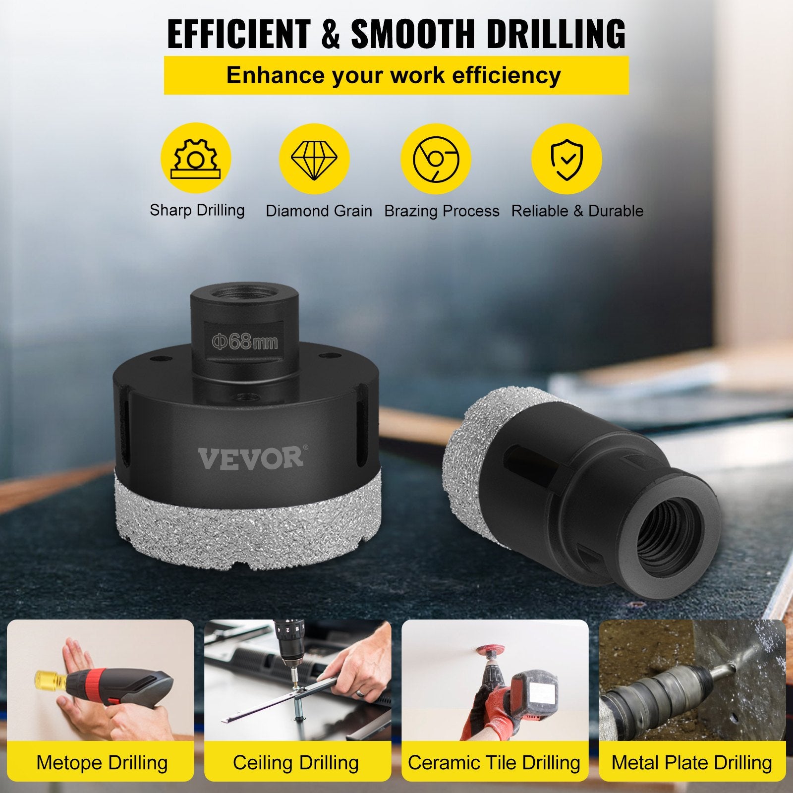 Saw Accessories: VEVOR Diamond Drill Bits 6PCS Diamond Hole Saw 20/35/40/50/55/68mm Tile Hole Saw Kit Vacuum Brazed Diamond Drill Bit 0.59in/15mm Segment Tile Hole Saw w Storage Case for Tile Ceramic Porcelain Marble