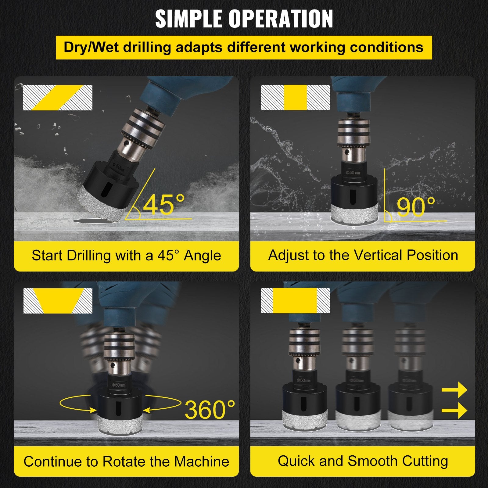 Saw Accessories: VEVOR Diamond Drill Bits 6PCS Diamond Hole Saw 20/35/40/50/55/68mm Tile Hole Saw Kit Vacuum Brazed Diamond Drill Bit 0.59in/15mm Segment Tile Hole Saw w Storage Case for Tile Ceramic Porcelain Marble