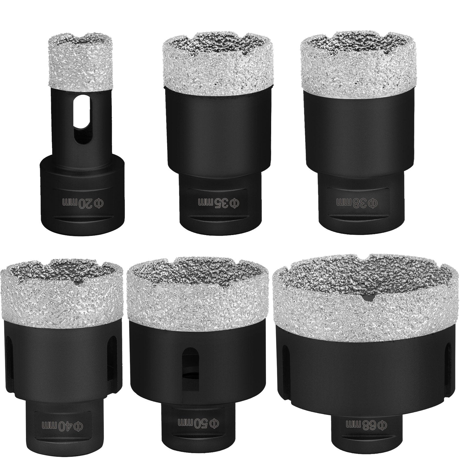 Saw Accessories: VEVOR Diamond Drill Bits 6PCS Diamond Hole Saw 20/35/40/50/55/68mm Tile Hole Saw Kit Vacuum Brazed Diamond Drill Bit 0.59in/15mm Segment Tile Hole Saw w Storage Case for Tile Ceramic Porcelain Marble