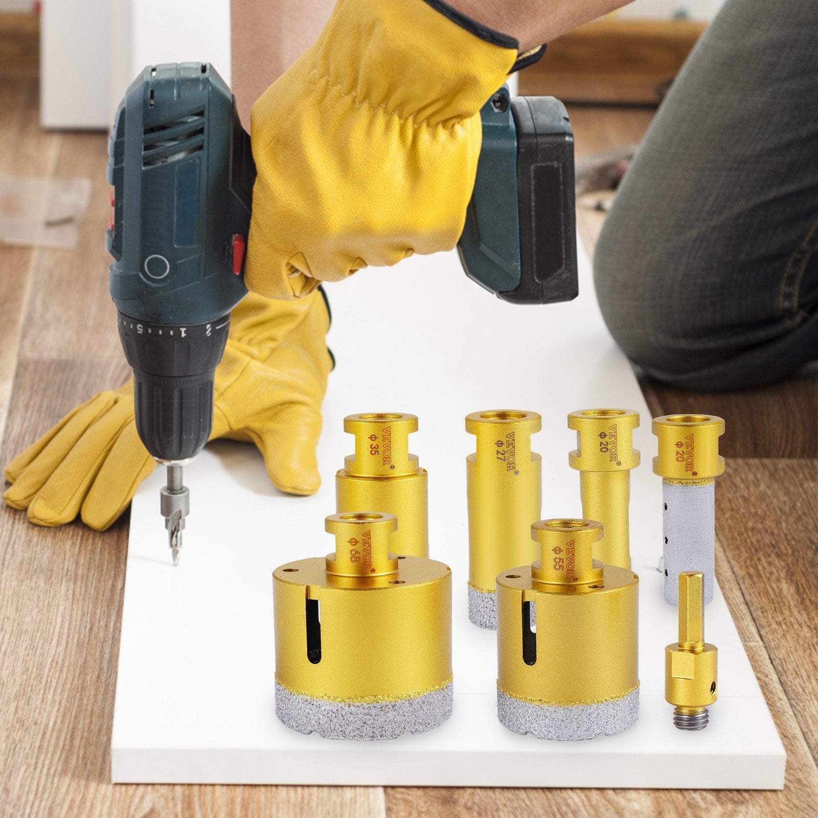 Diamond Drill Bits 7PCS Diamond Hole Saw 20/27/35/55/68mmTile Hole Saw Kit Vacuum Brazed Diamond Drill Bit 0.59in/15mm Segment Tile Hole Saw w Storage Case for Tile Ceramic Porcelain Marble
