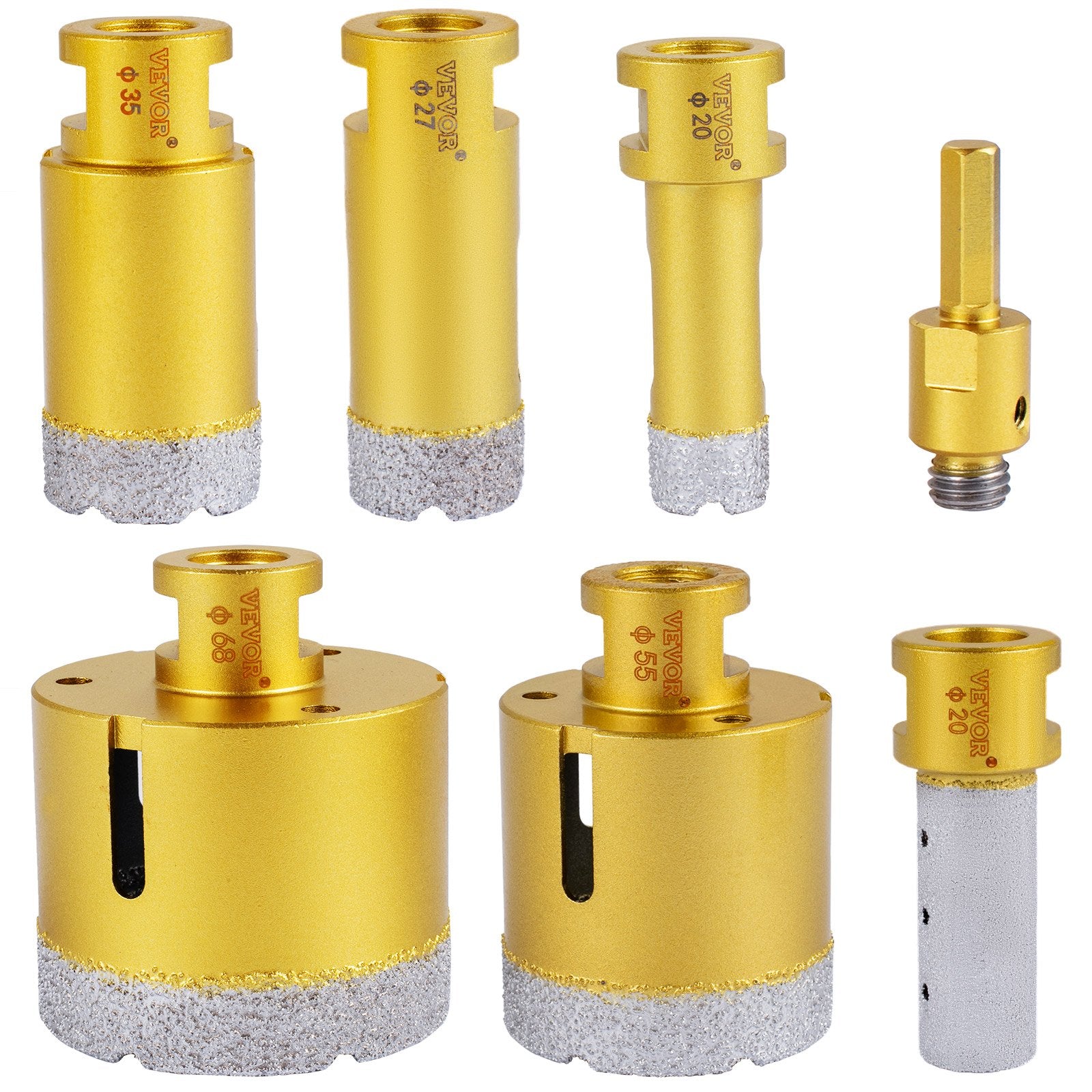 Diamond Drill Bits 7PCS Diamond Hole Saw 20/27/35/55/68mmTile Hole Saw Kit Vacuum Brazed Diamond Drill Bit 0.59in/15mm Segment Tile Hole Saw w Storage Case for Tile Ceramic Porcelain Marble