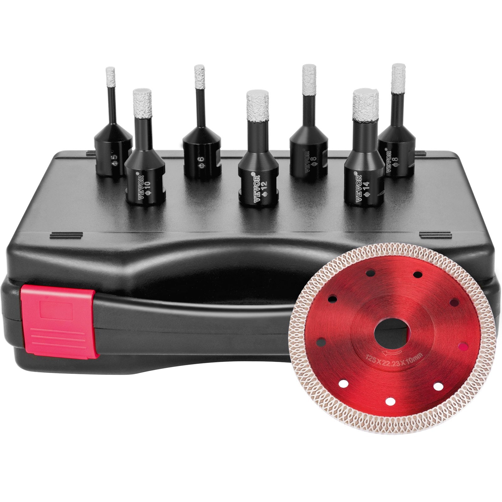 Drill & Screwdriver Accessories: VEVOR Diamond Drill Bits 7PCS Diamond Hole Saw 6/6/8/8/10/12/14mm Tile Hole Saw Kit Vacuum Brazed Diamond Drill Bit 0.59in/15mm Segment Tile Hole Saw w Storage Case for Tile Ceramic Porcelain Marble