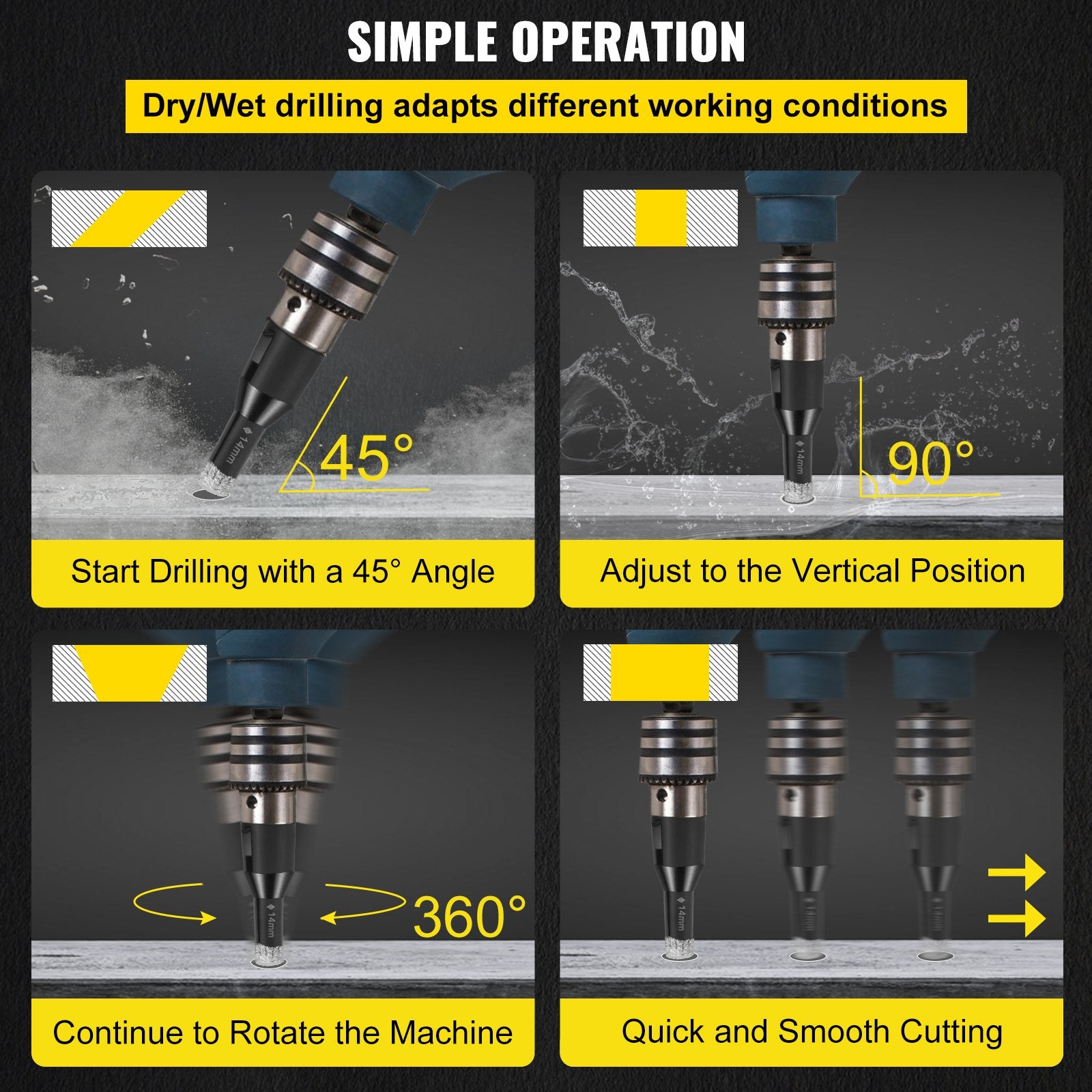 Drill & Screwdriver Accessories: VEVOR Diamond Drill Bits 7PCS Diamond Hole Saw 6/6/8/8/10/12/14mm Tile Hole Saw Kit Vacuum Brazed Diamond Drill Bit 0.59in/15mm Segment Tile Hole Saw w Storage Case for Tile Ceramic Porcelain Marble