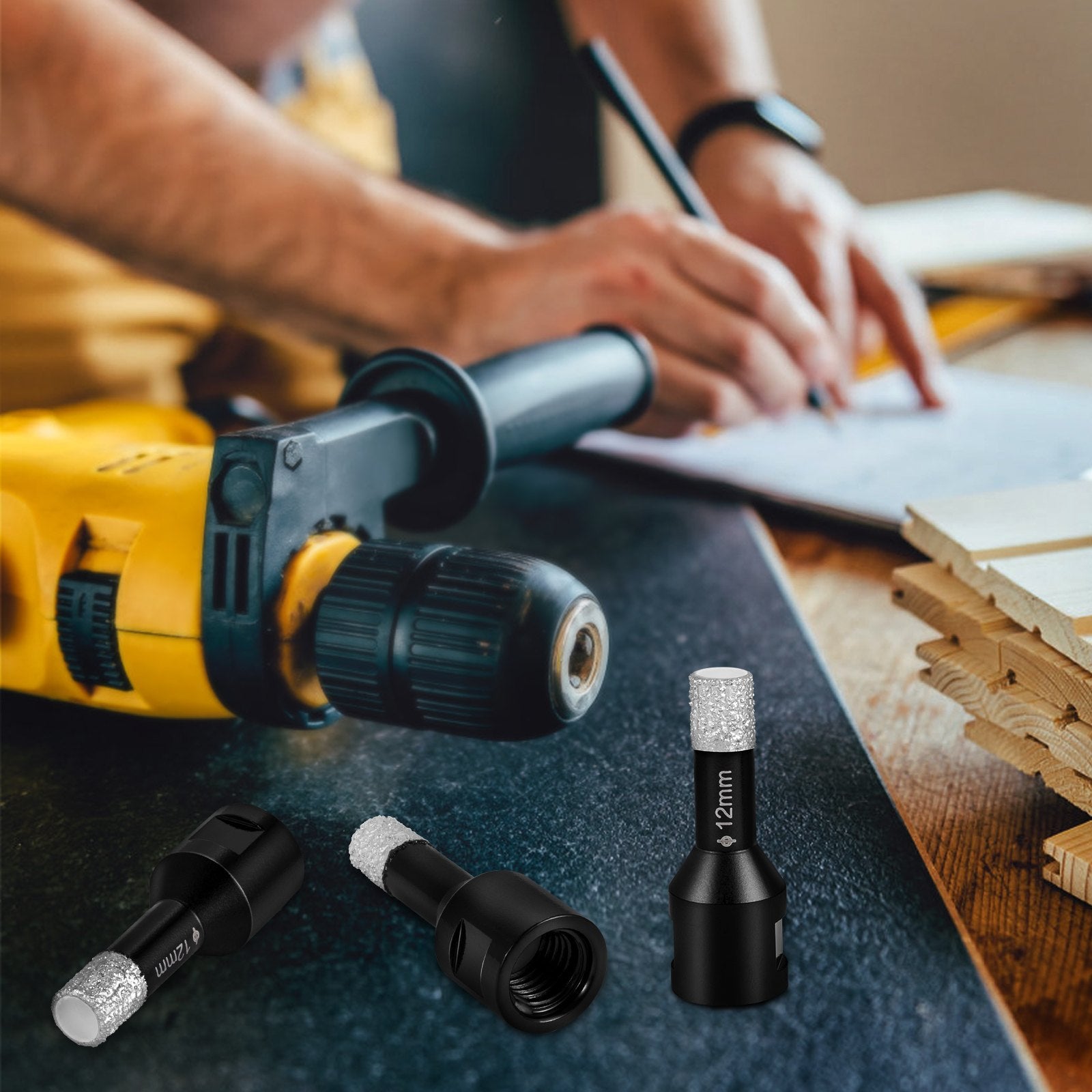 Drill & Screwdriver Accessories: VEVOR Diamond Drill Bits 7PCS Diamond Hole Saw 6/6/8/8/10/12/14mm Tile Hole Saw Kit Vacuum Brazed Diamond Drill Bit 0.59in/15mm Segment Tile Hole Saw w Storage Case for Tile Ceramic Porcelain Marble