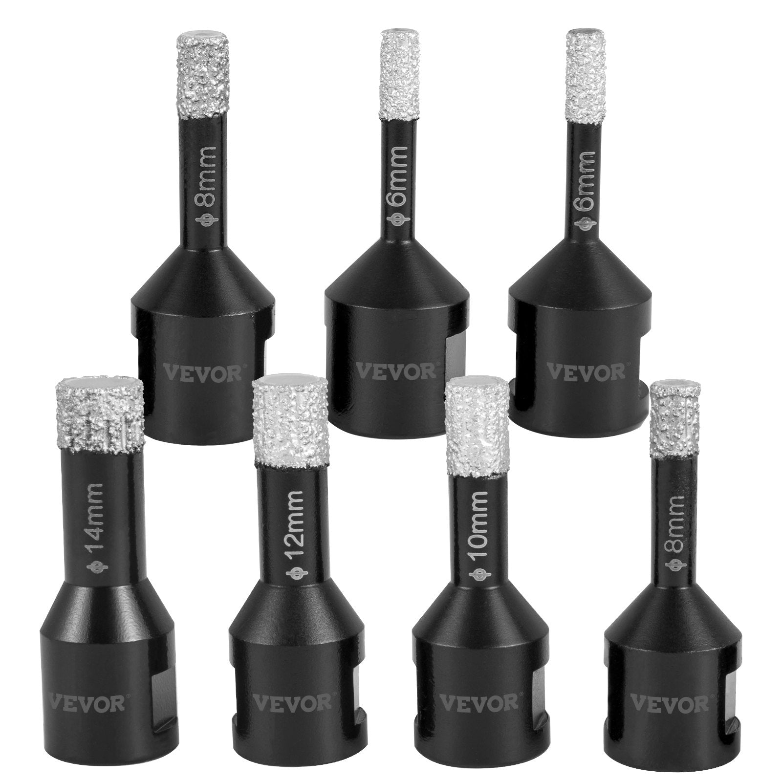 Drill & Screwdriver Accessories: VEVOR Diamond Drill Bits 7PCS Diamond Hole Saw 6/6/8/8/10/12/14mm Tile Hole Saw Kit Vacuum Brazed Diamond Drill Bit 0.59in/15mm Segment Tile Hole Saw w Storage Case for Tile Ceramic Porcelain Marble