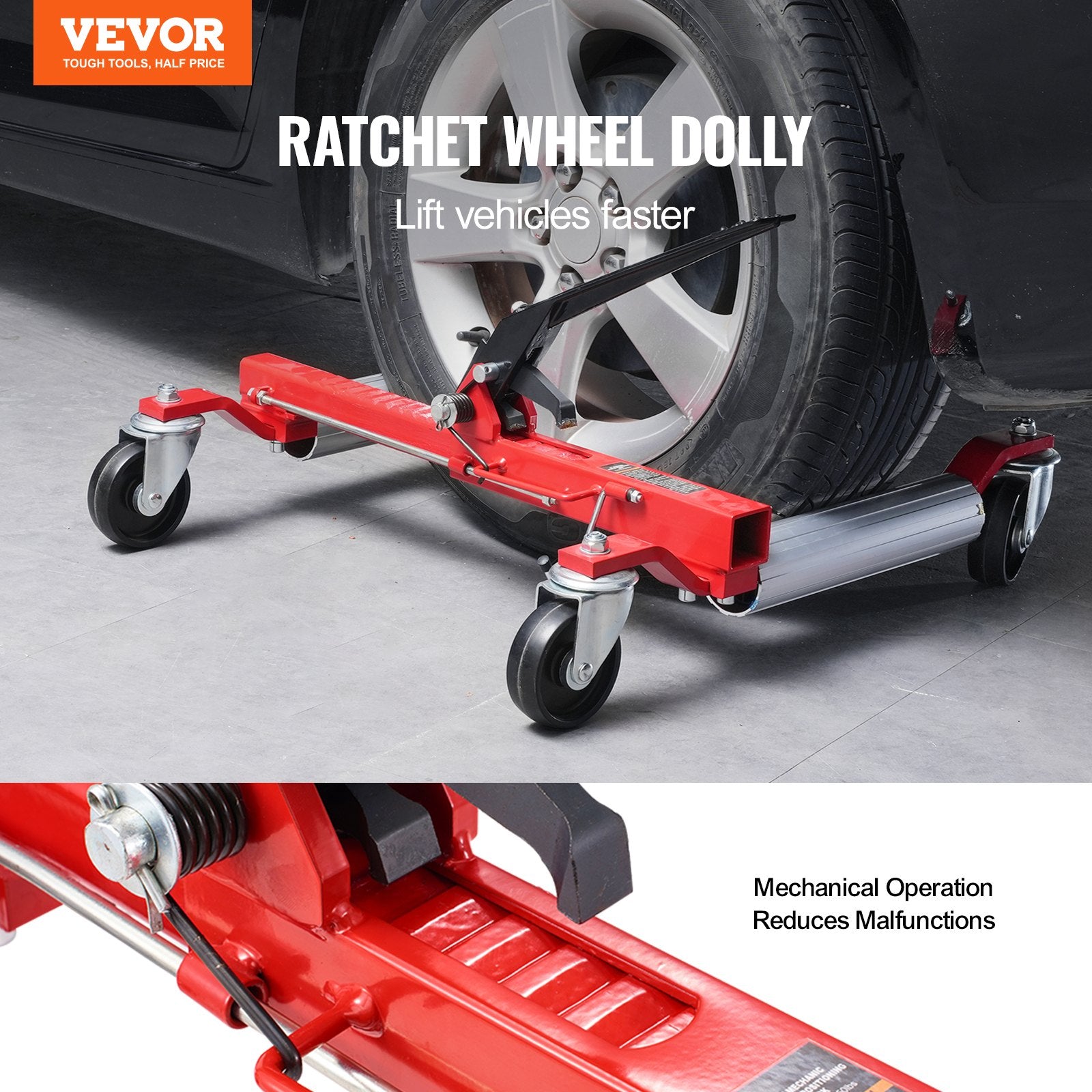Side Tables: VEVOR Wheel Dolly, Max Capacity 1500 Lbs Car Dolly, Car Jack Dolly Lifter with 360° Rotatable Wheels, Heavy Duty Vehicle Positioning Ratchet Tire Jack, for Vehicle Car Auto Repair Moving