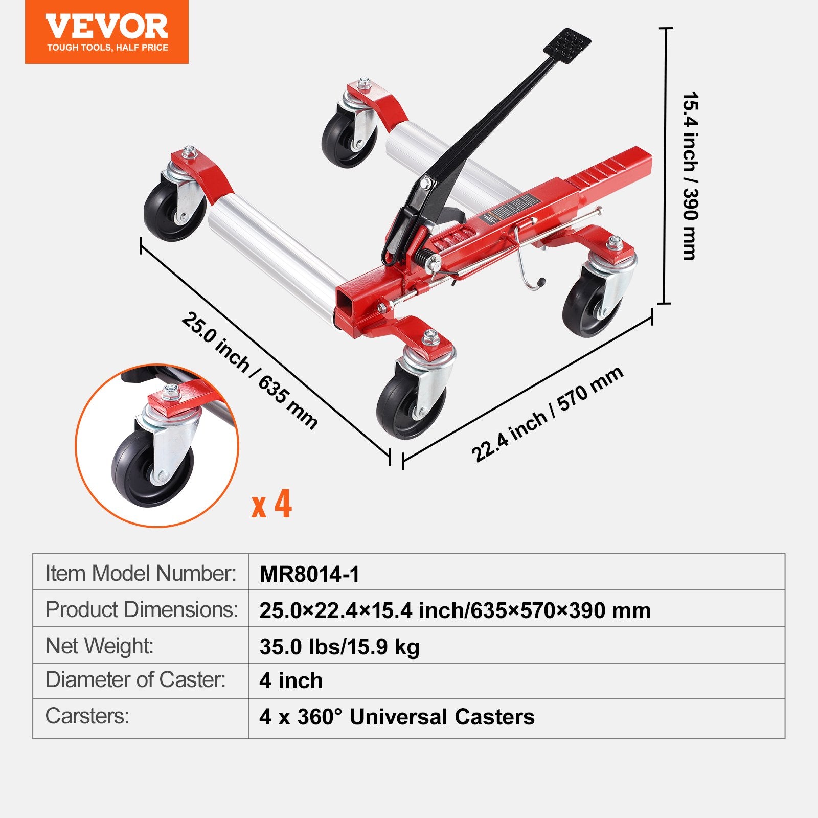 Side Tables: VEVOR Wheel Dolly, Max Capacity 1500 Lbs Car Dolly, Car Jack Dolly Lifter with 360° Rotatable Wheels, Heavy Duty Vehicle Positioning Ratchet Tire Jack, for Vehicle Car Auto Repair Moving