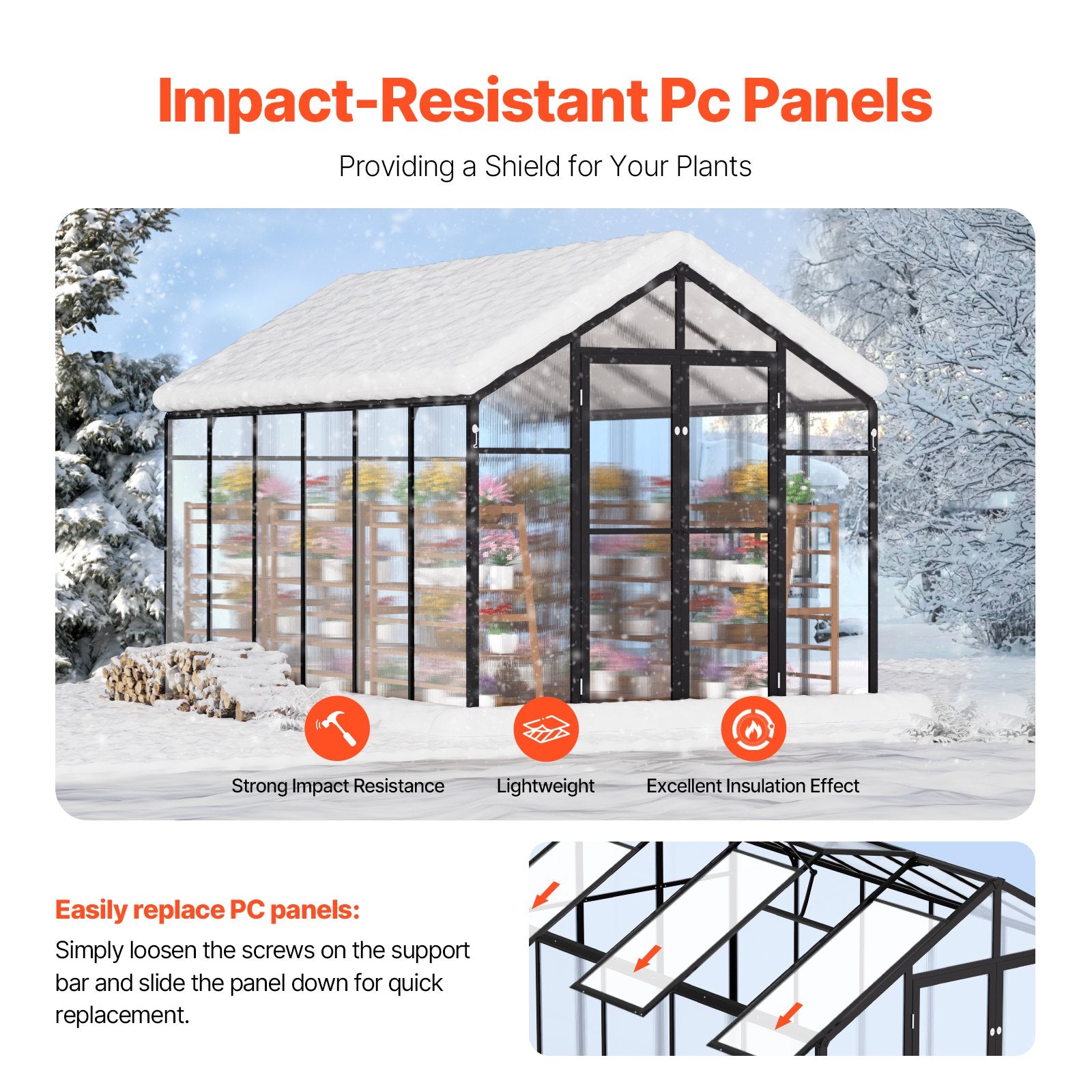 Greenhouses & Accessories: VEVOR Polycarbonate Greenhouse 8 x 12 Ft Outdoor Walk-in Greenhouse for Garden
