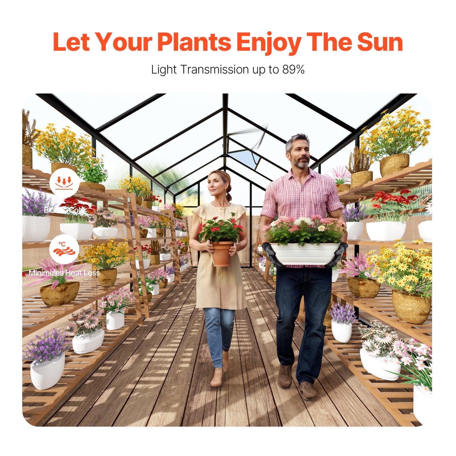 Greenhouses & Accessories: VEVOR Polycarbonate Greenhouse 8 x 12 Ft Outdoor Walk-in Greenhouse for Garden