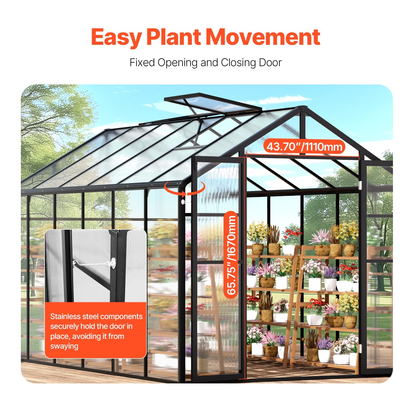 Greenhouses & Accessories: VEVOR Polycarbonate Greenhouse 8 x 12 Ft Outdoor Walk-in Greenhouse for Garden