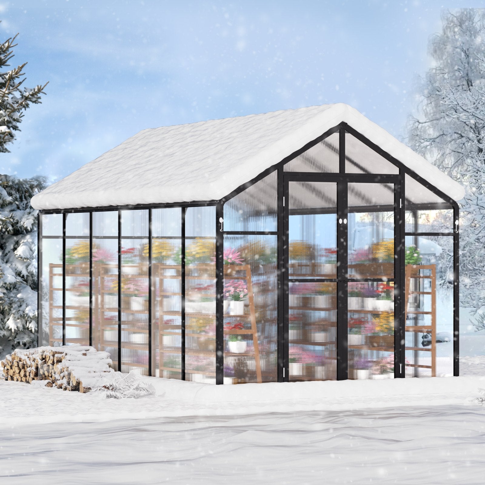 Greenhouses & Accessories: VEVOR Polycarbonate Greenhouse 8 x 12 Ft Outdoor Walk-in Greenhouse for Garden