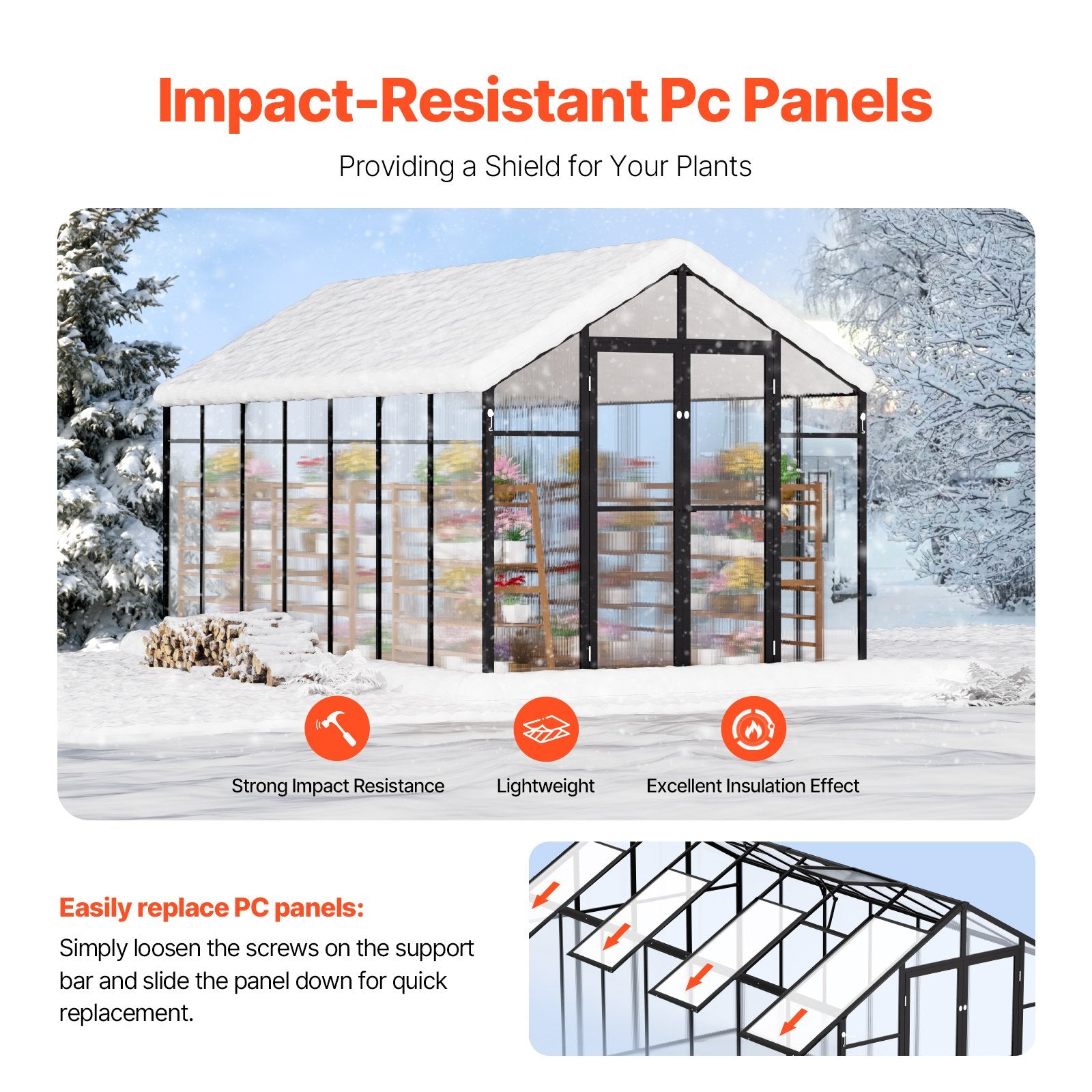 Greenhouses & Accessories: VEVOR Polycarbonate Greenhouse 8 x 14 Ft Outdoor Walk-in Greenhouse for Garden