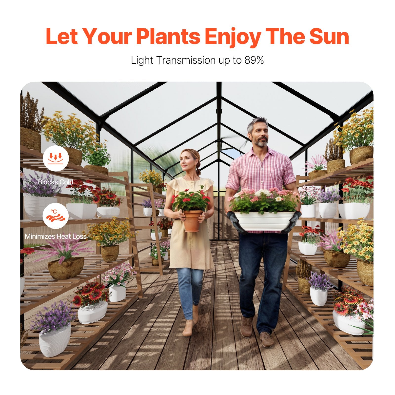Greenhouses & Accessories: VEVOR Polycarbonate Greenhouse 8 x 14 Ft Outdoor Walk-in Greenhouse for Garden