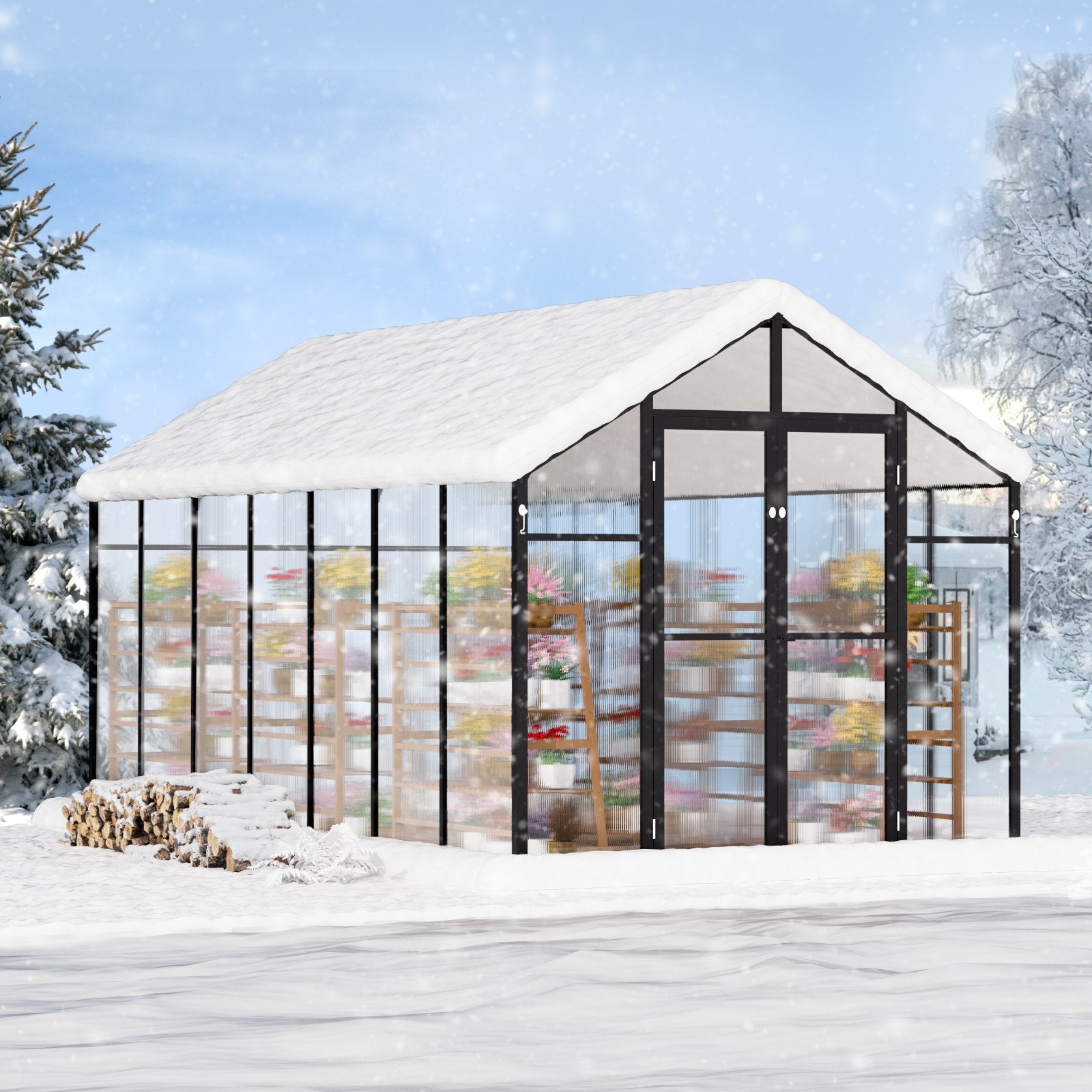 Greenhouses & Accessories: VEVOR Polycarbonate Greenhouse 8 x 14 Ft Outdoor Walk-in Greenhouse for Garden