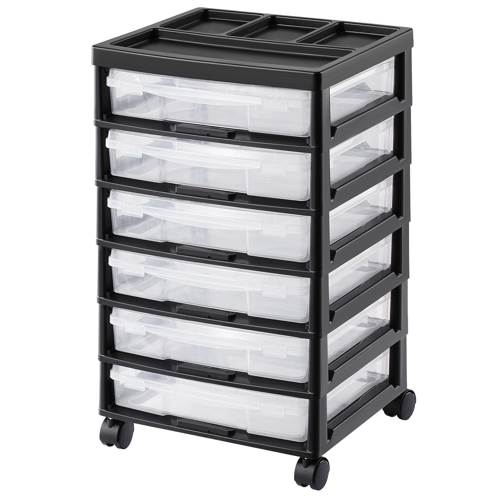 Kitchen & Dining Trolleys: Scrapbook Rolling Storage Cart 6-Tier Large Capacity with 6 Clear Cases Black