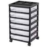 Kitchen & Dining Trolleys: Scrapbook Rolling Storage Cart 6-Tier Large Capacity with 6 Clear Cases Black