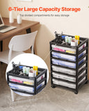 Kitchen & Dining Trolleys: Scrapbook Rolling Storage Cart 6-Tier Large Capacity with 6 Clear Cases Black