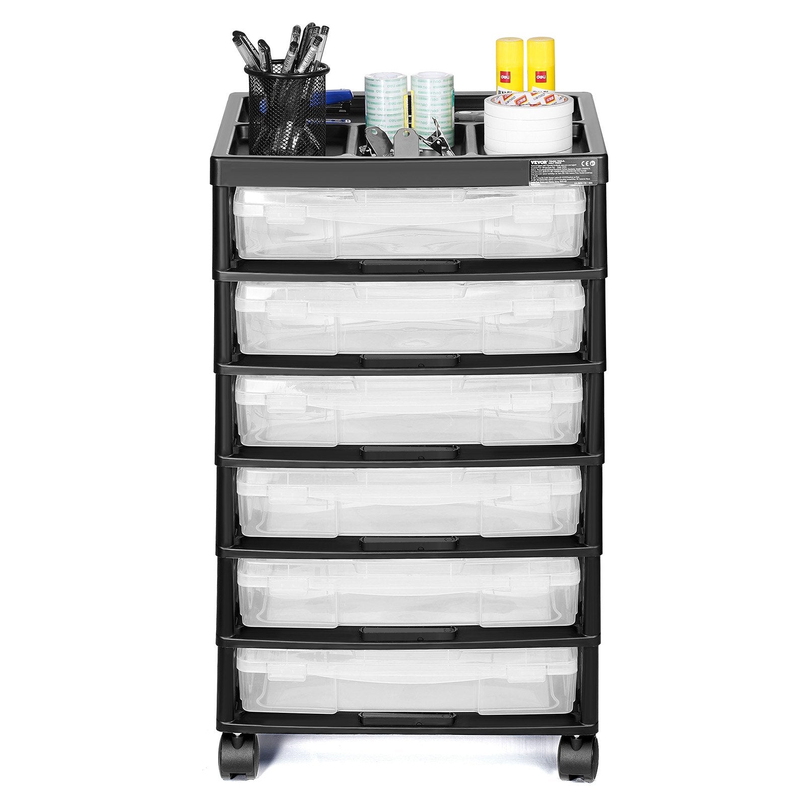 Kitchen & Dining Trolleys: Scrapbook Rolling Storage Cart 6-Tier Large Capacity with 6 Clear Cases Black