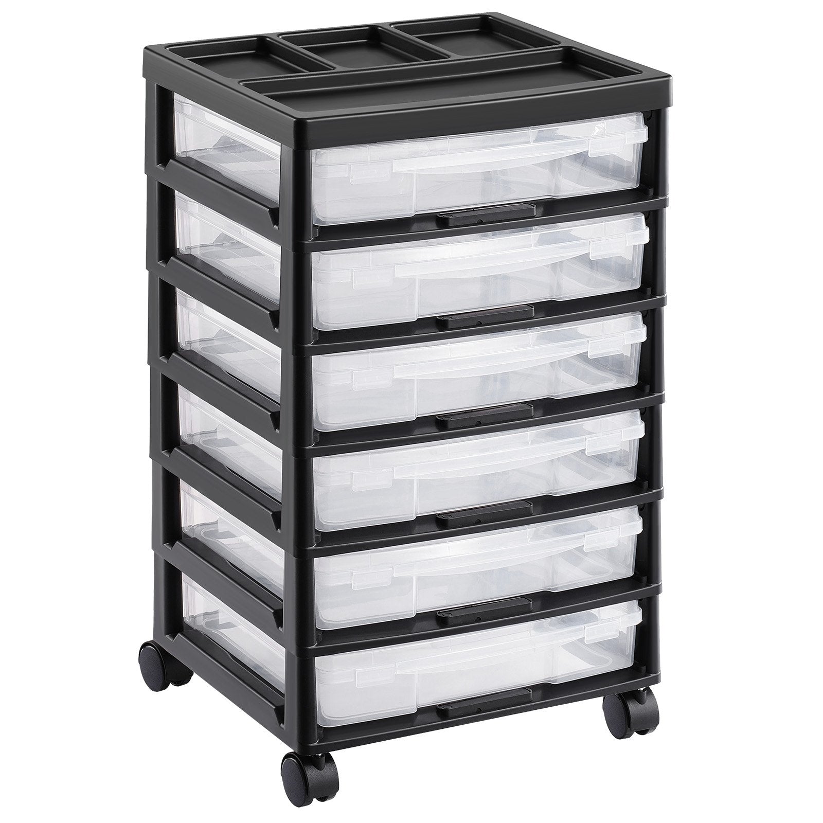 Kitchen & Dining Trolleys: Scrapbook Rolling Storage Cart 6-Tier Large Capacity with 6 Clear Cases Black