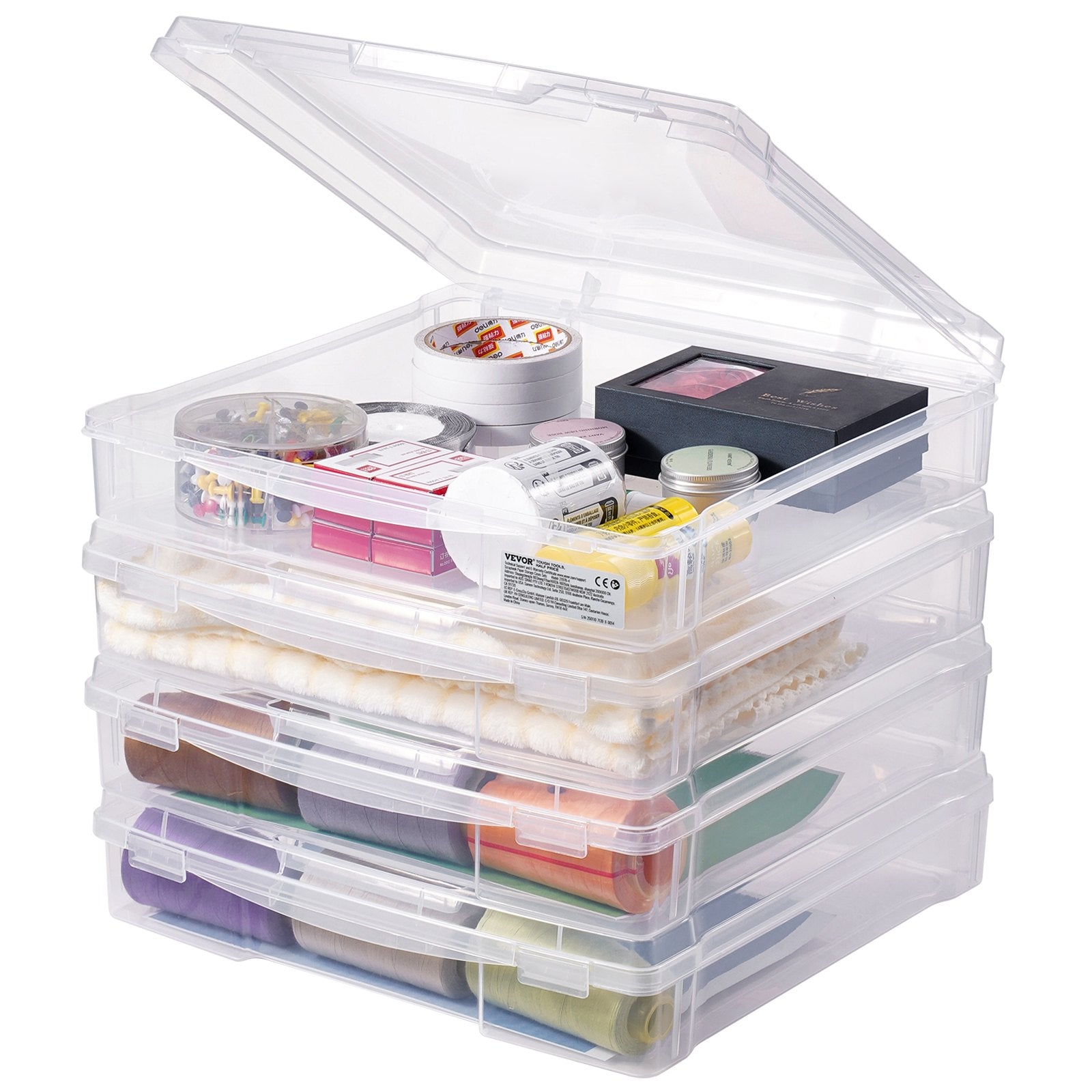 Storage Boxes: Scrapbook Paper Storage 4 Pack Stackable Plastic Board Game Boxes Clear Case