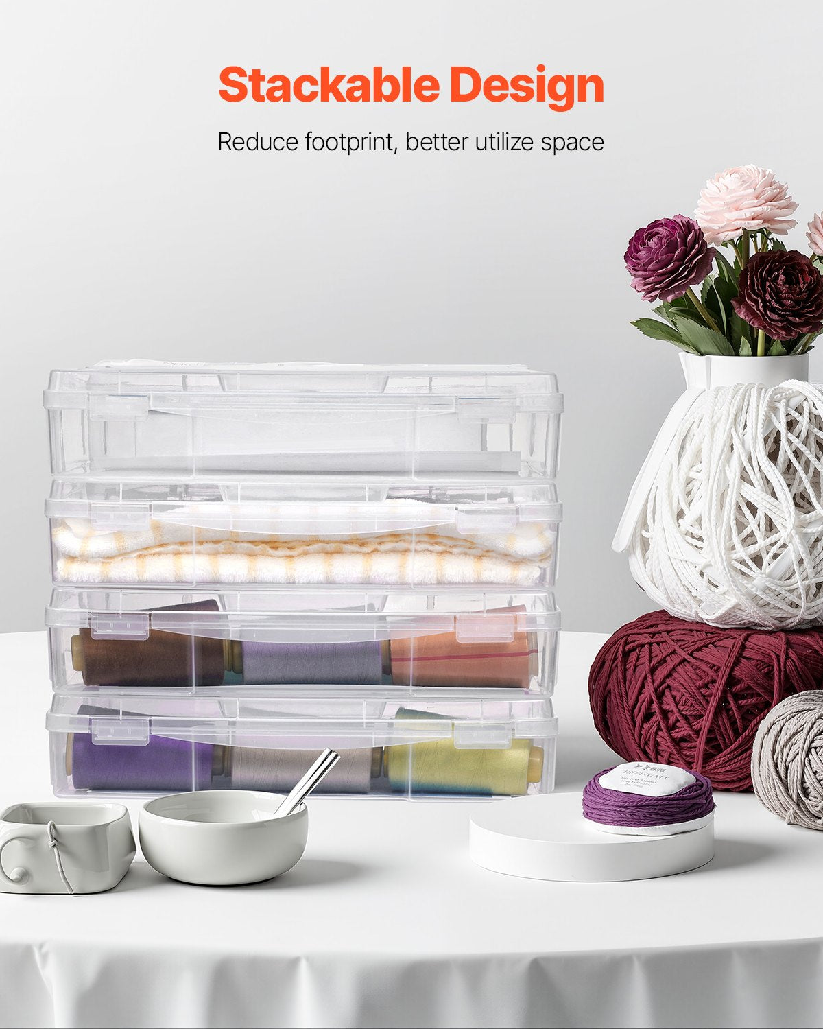 Storage Boxes: Scrapbook Paper Storage 4 Pack Stackable Plastic Board Game Boxes Clear Case