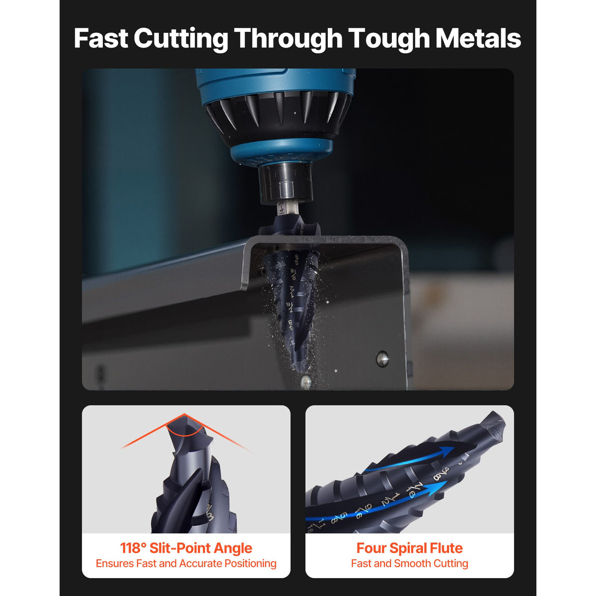 Step Drill Bit Set, 3.2 - 22.2 mm, 3 Pieces Step Drill Bits, 6.35 mm Hex Shank, TiAlN Coating Cobalt HSS High Speed Steel, for Metal, Stainless Steel, Aluminum, Wood, Plastic, Fiberglass