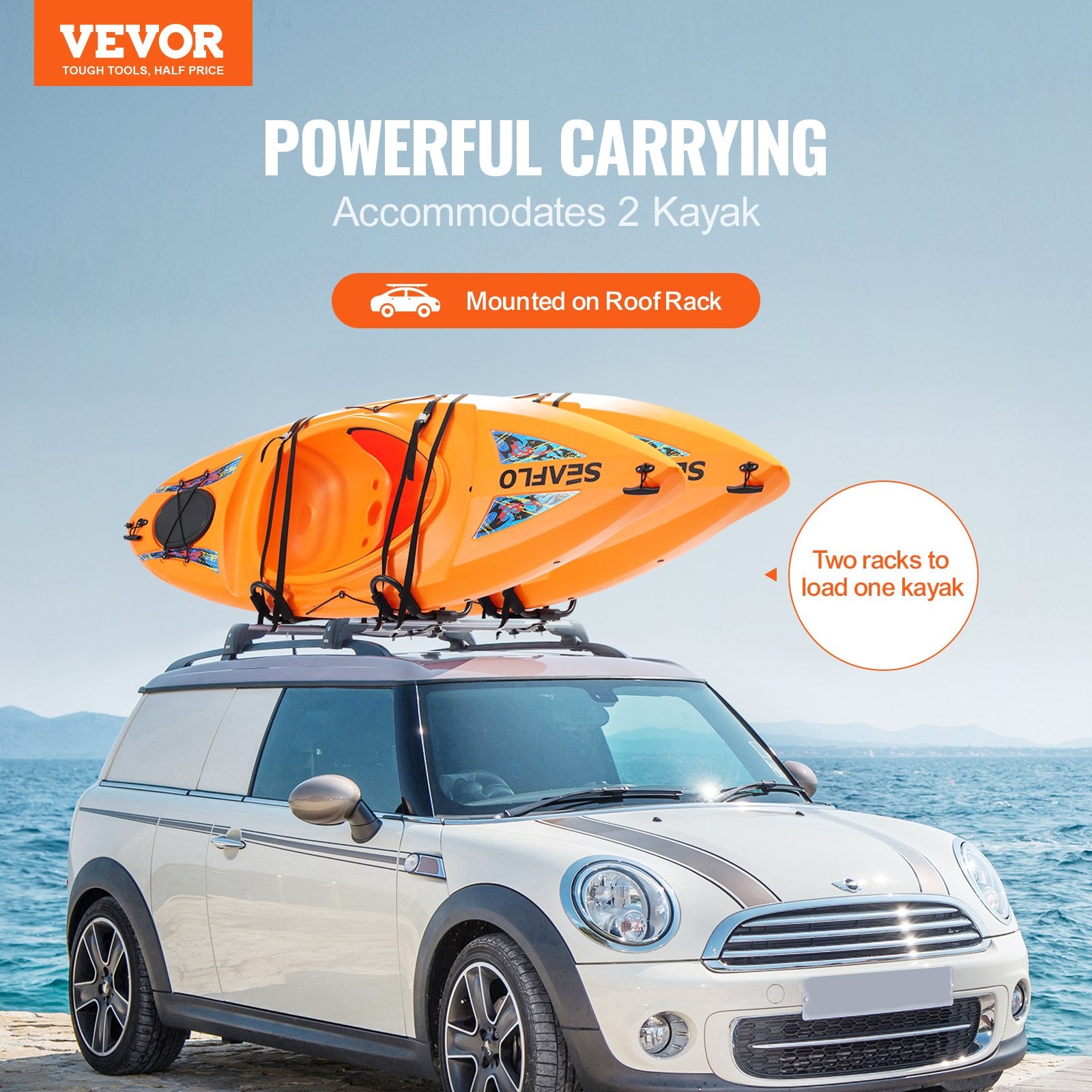 Bicycle Stands & Storage: VEVOR Kayak Roof Rack 2 Pairs J-Bar, Soft Roof Rack, Top Mount Tie Down, Carrier for kayak, Surf Board, Canoe, SUP, Ski Board, Mount on Car, SUV, Truck, 2 Kayaks