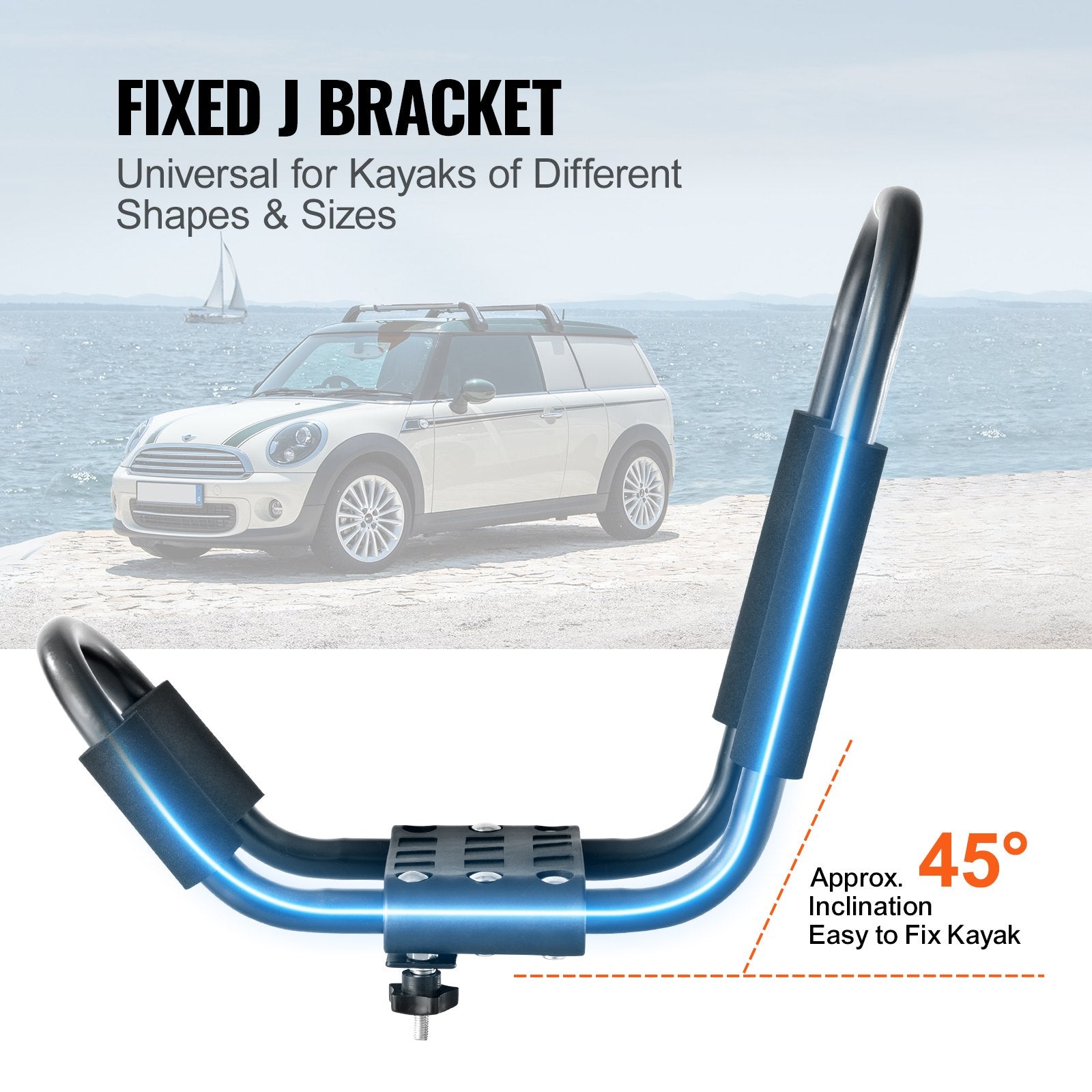 Bicycle Stands & Storage: VEVOR Kayak Roof Rack 2 Pairs J-Bar, Soft Roof Rack, Top Mount Tie Down, Carrier for kayak, Surf Board, Canoe, SUP, Ski Board, Mount on Car, SUV, Truck, 2 Kayaks
