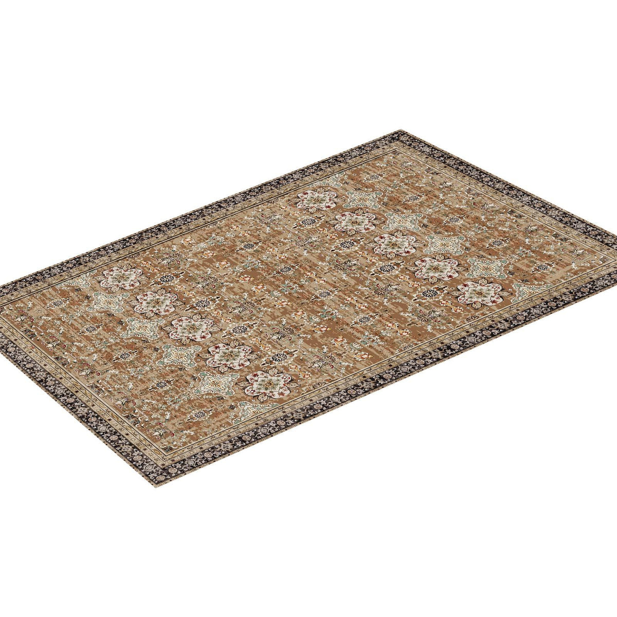 Area Rug, 2438.4 x 3048 mm Large Washable Rug, Non-Slip & Tear-Resistant Soft Carpet, Pet & Child Friendly Vintage Area Rugs, Indoor Mat for Bedroom, Living Room, Kids Room, Office, Brown Green